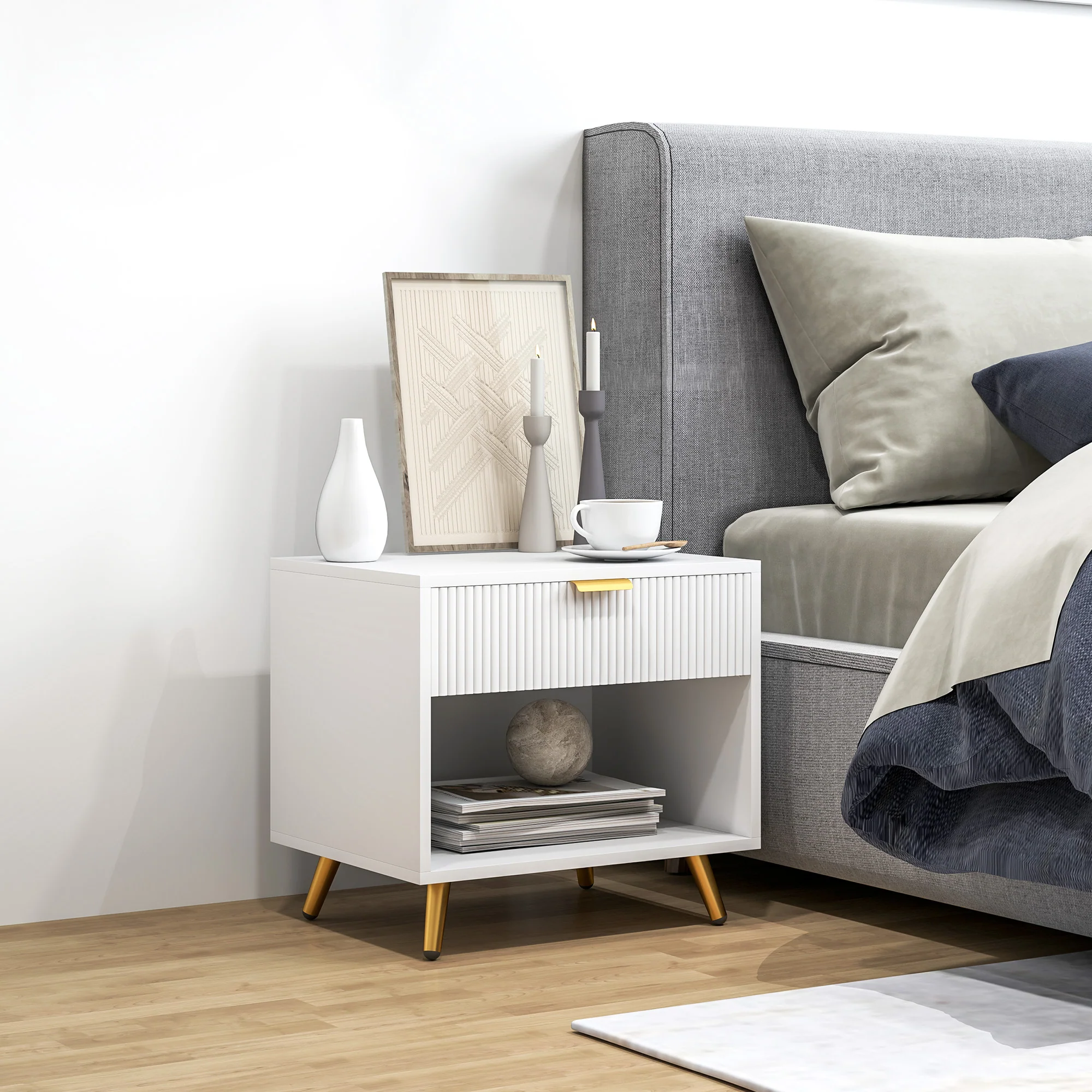 HOMCOM Small Table With Drawer, Open Compartment And Handle - Image 11
