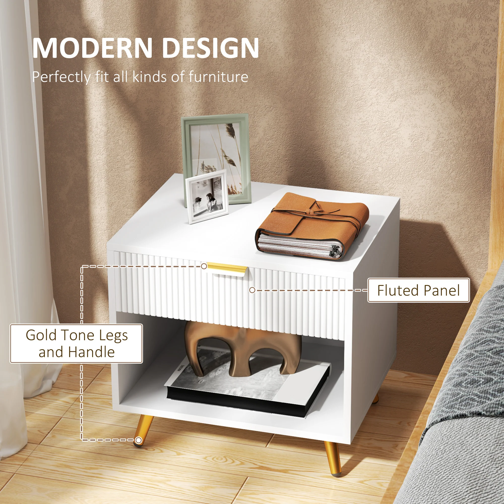 HOMCOM Small Table With Drawer, Open Compartment And Handle - Image 12