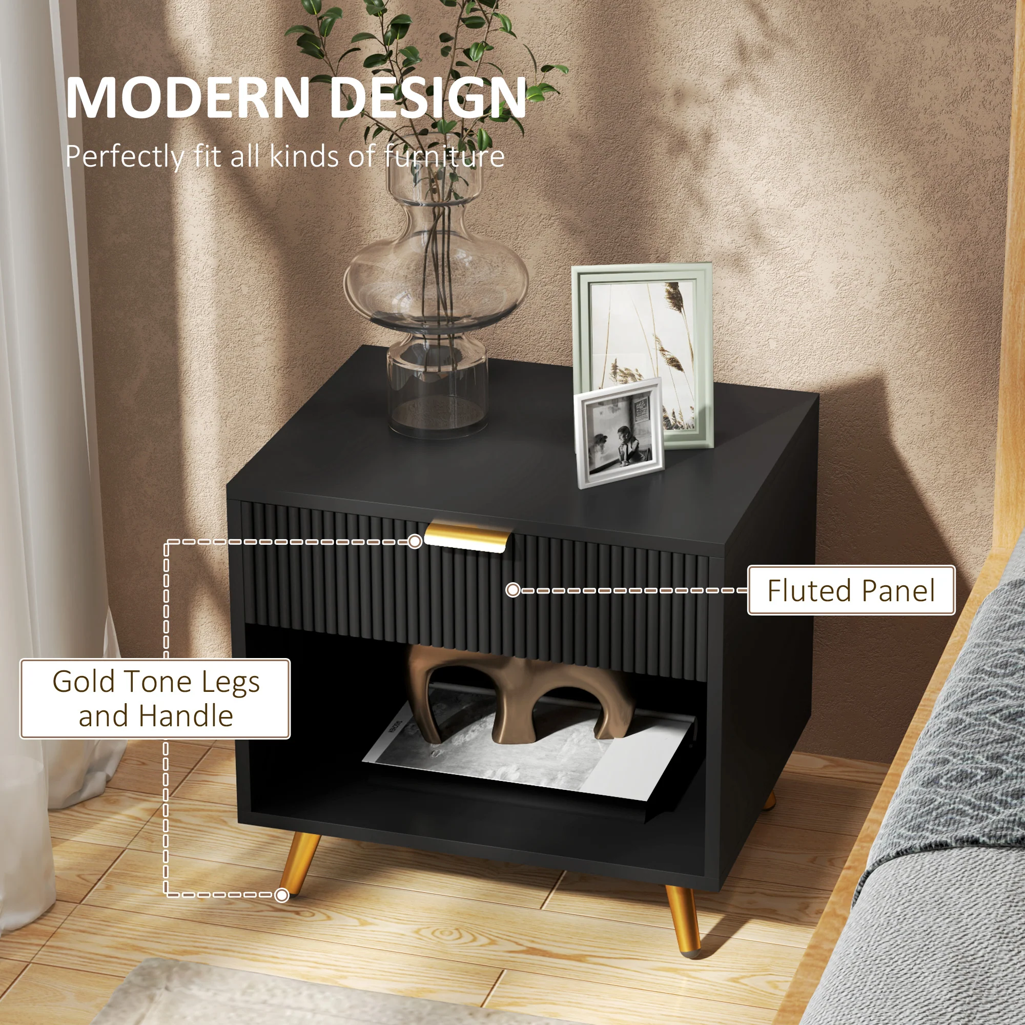 HOMCOM Small Table With Drawer, Open Compartment And Handle - Image 3