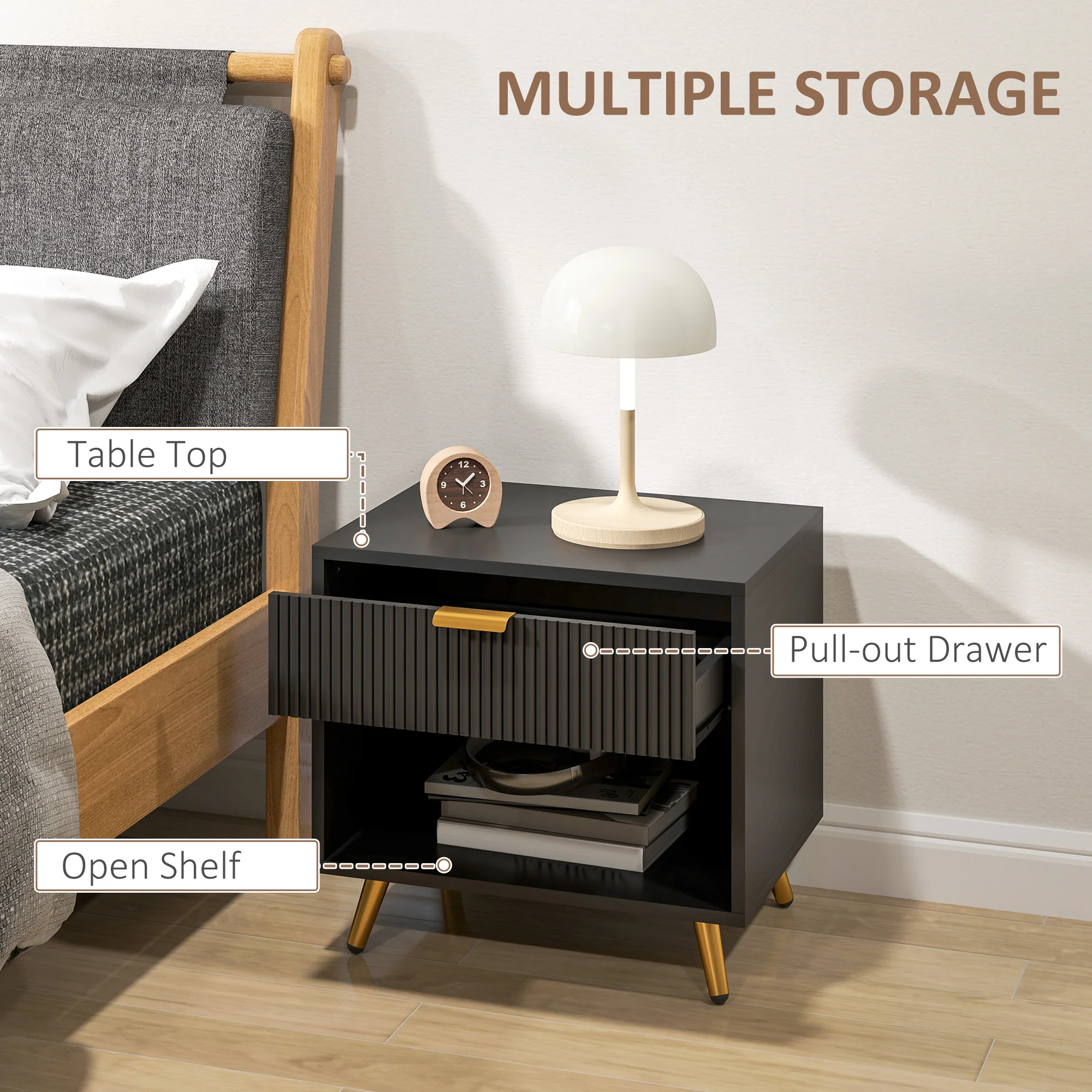 HOMCOM Small Table With Drawer, Open Compartment And Handle - Image 4