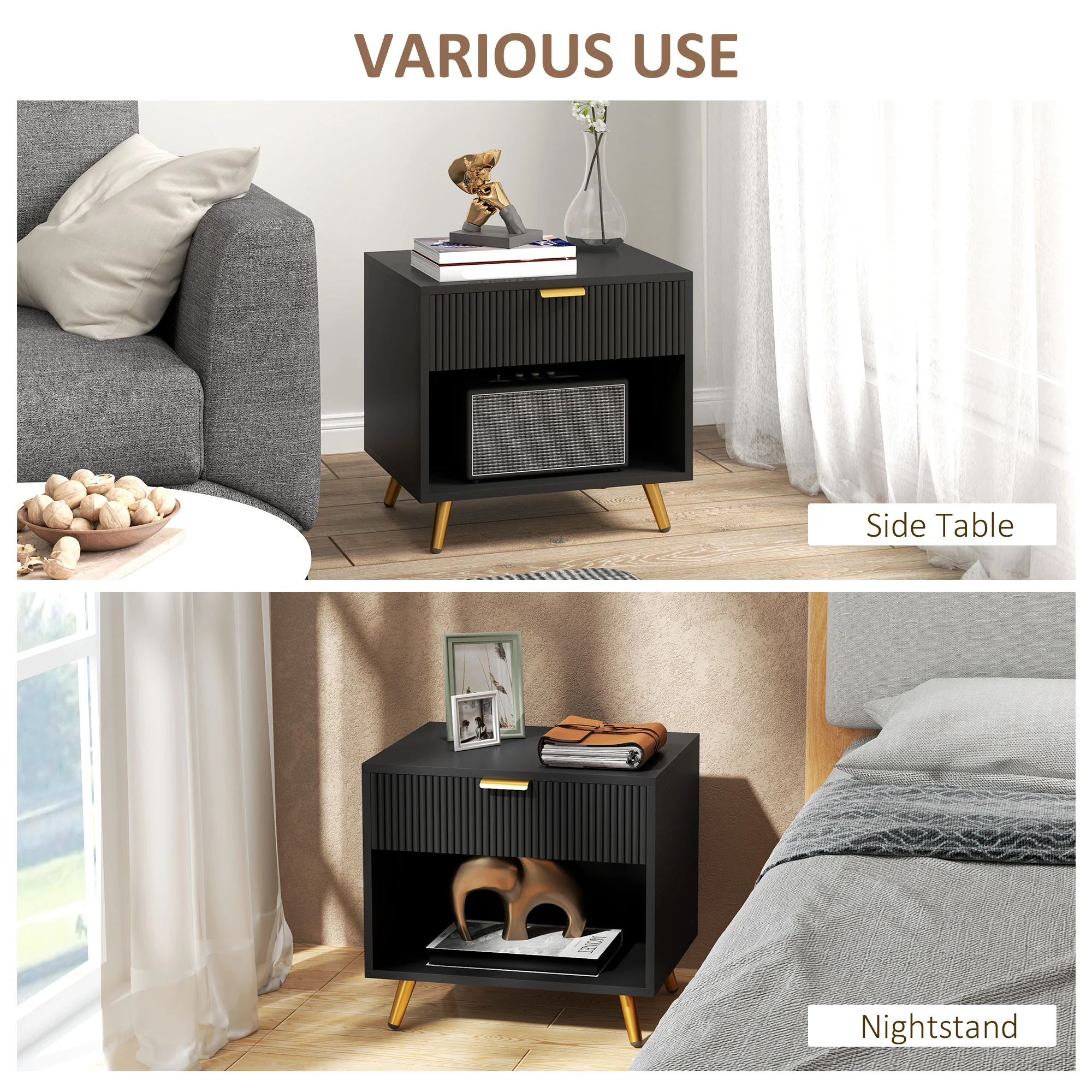 HOMCOM Small Table With Drawer, Open Compartment And Handle - Image 6