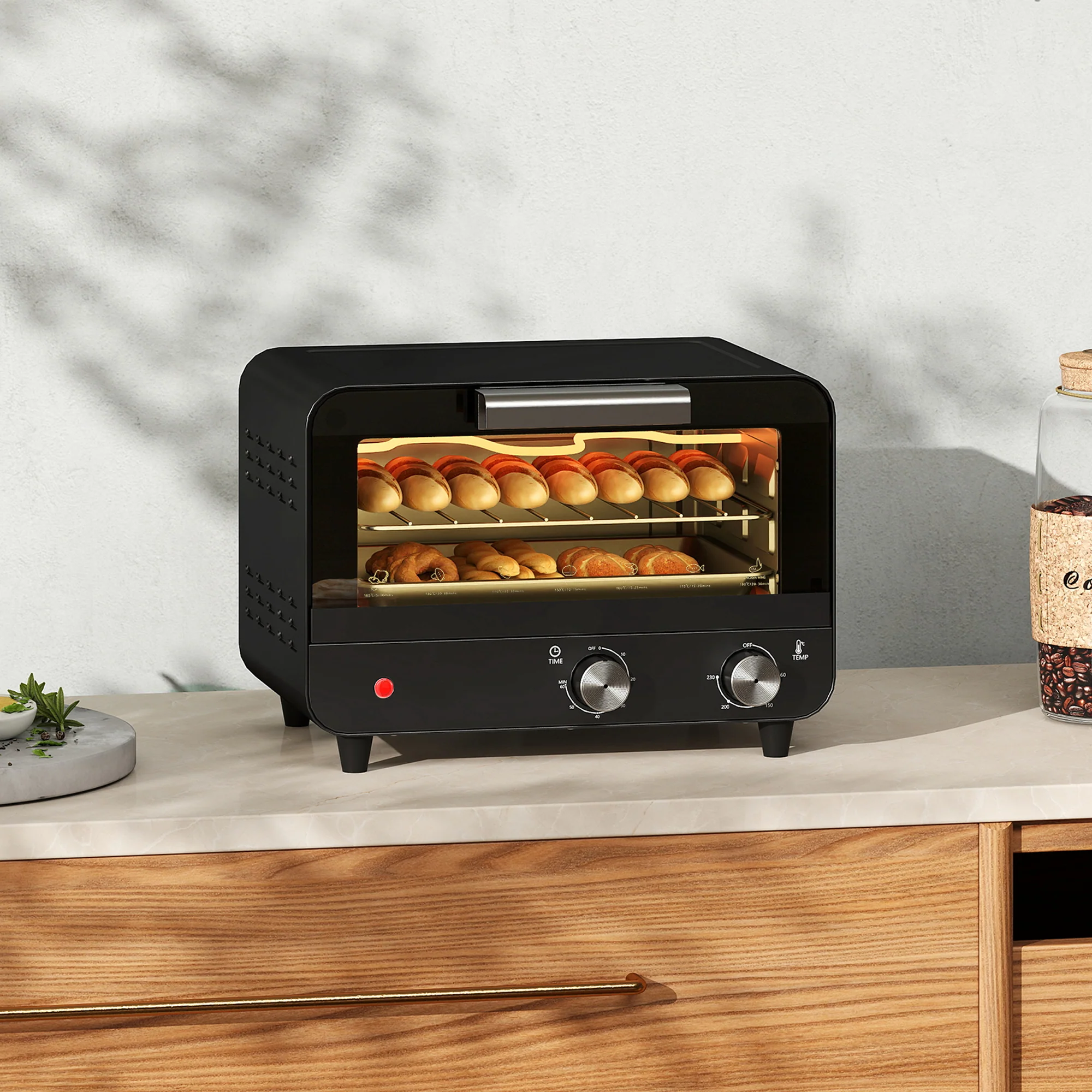 HOMCOM Small Toaster Oven, 12L Mini Countertop Oven With Glass Door, Black - Image 2