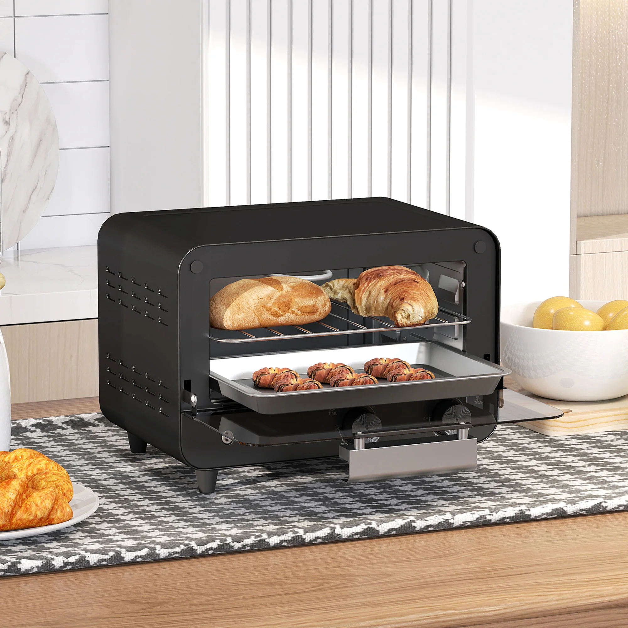 HOMCOM Small Toaster Oven, 12L Mini Countertop Oven With Glass Door, Black - Image 9