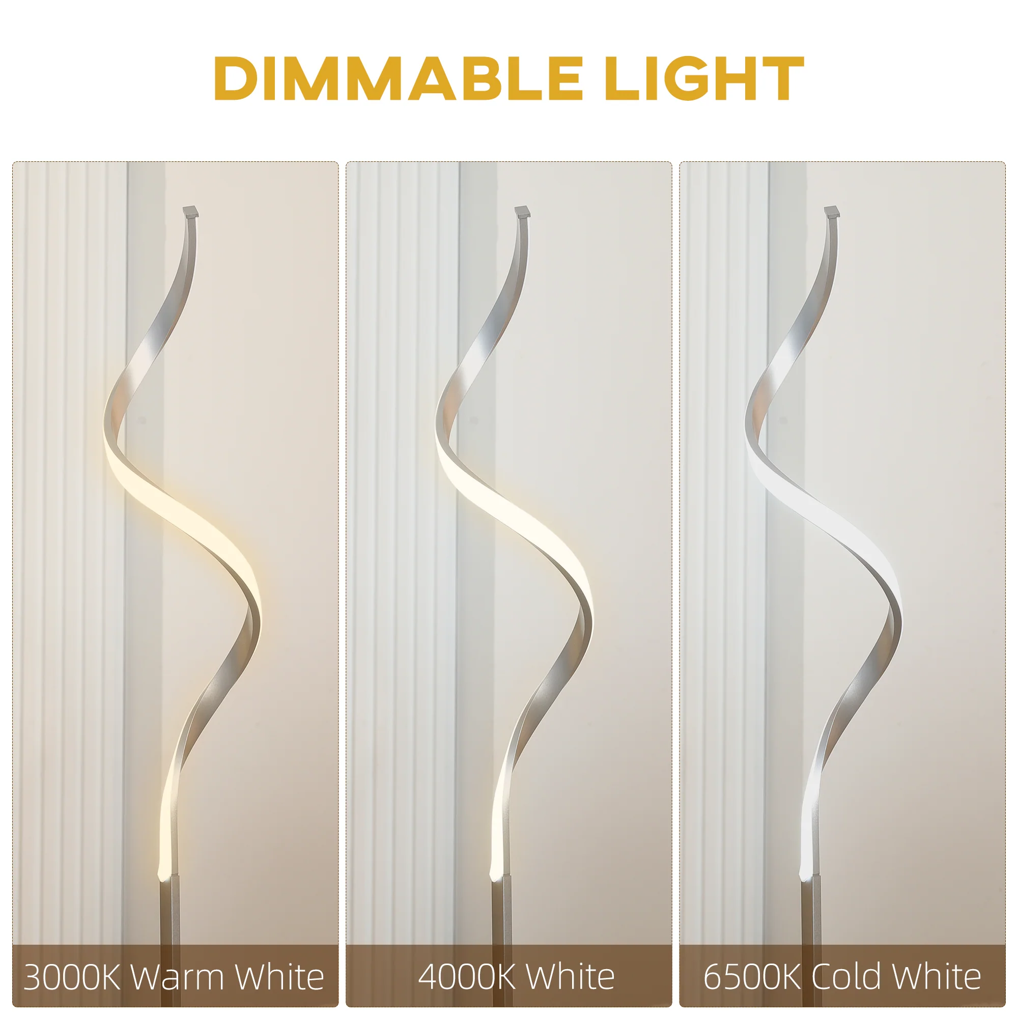 HOMCOM Spiral Floor Lamp for Living Room with 3 Adjustable Brightness, Silver - Image 3