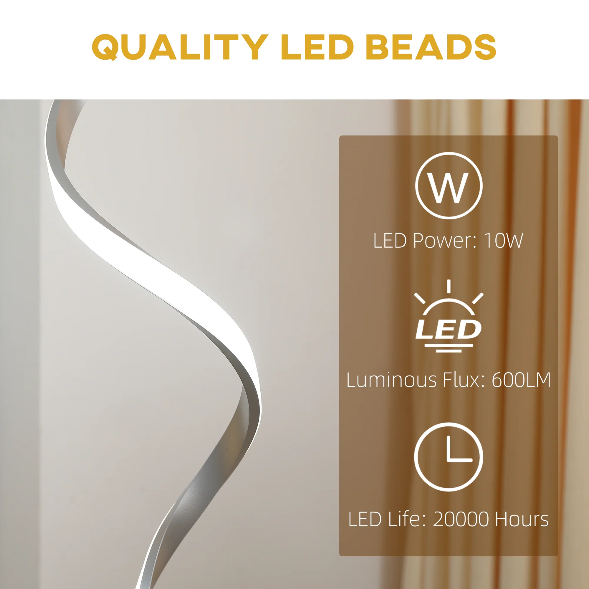 HOMCOM Spiral Floor Lamp for Living Room with 3 Adjustable Brightness, Silver - Image 5