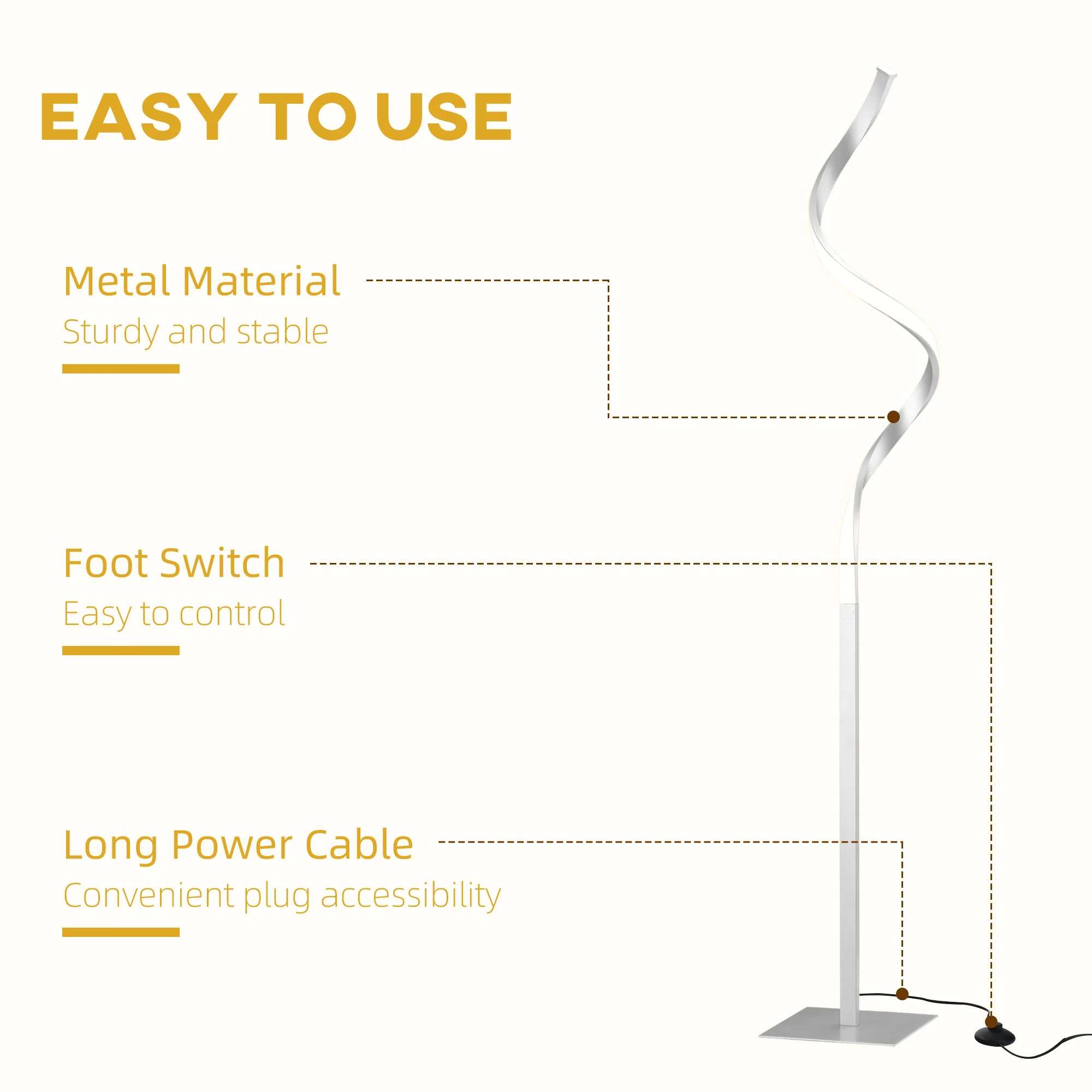 HOMCOM Spiral Floor Lamp for Living Room with 3 Adjustable Brightness, Silver - Image 6