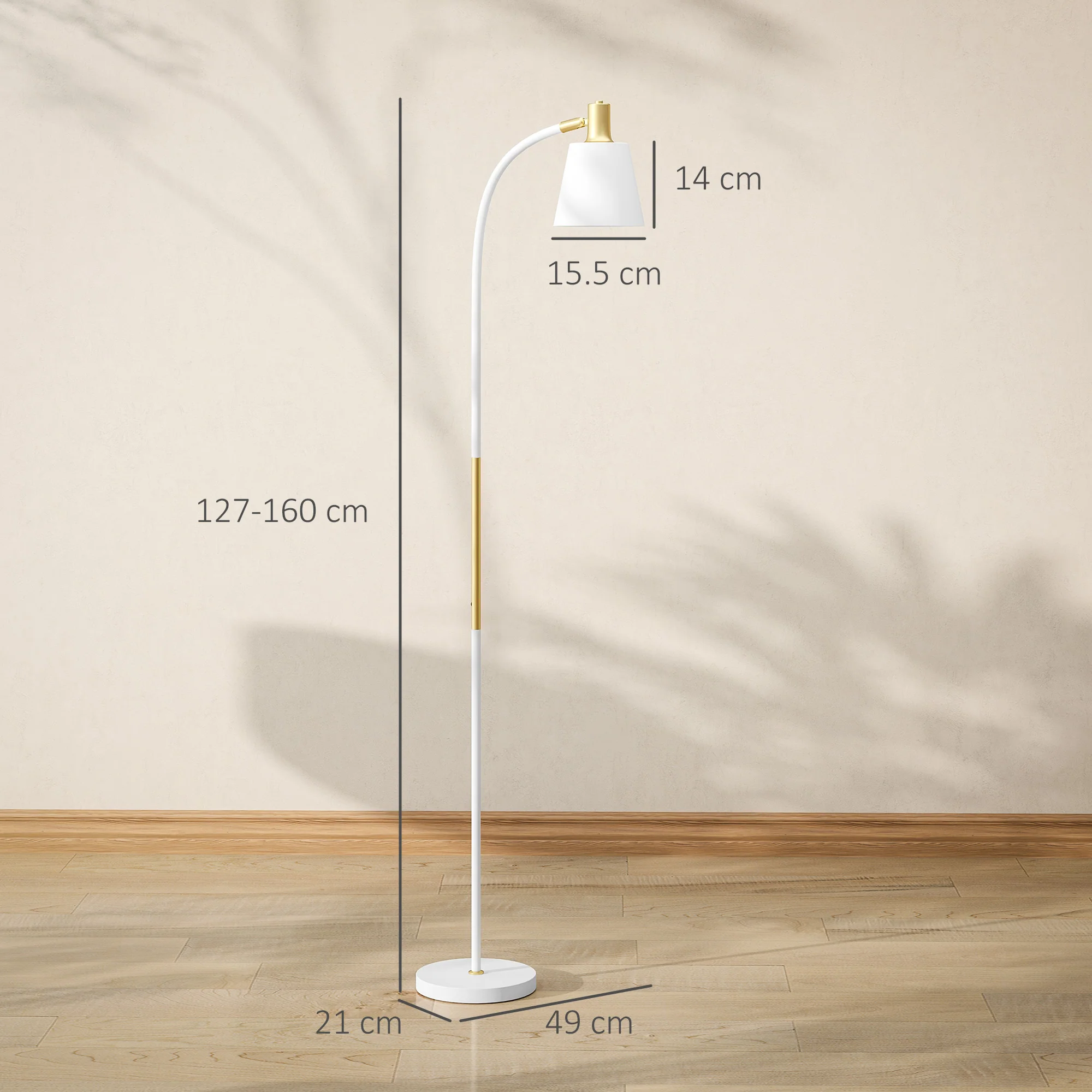 HOMCOM Spotlight Reading Standing Lamp With Adjustable Height, White - Image 5