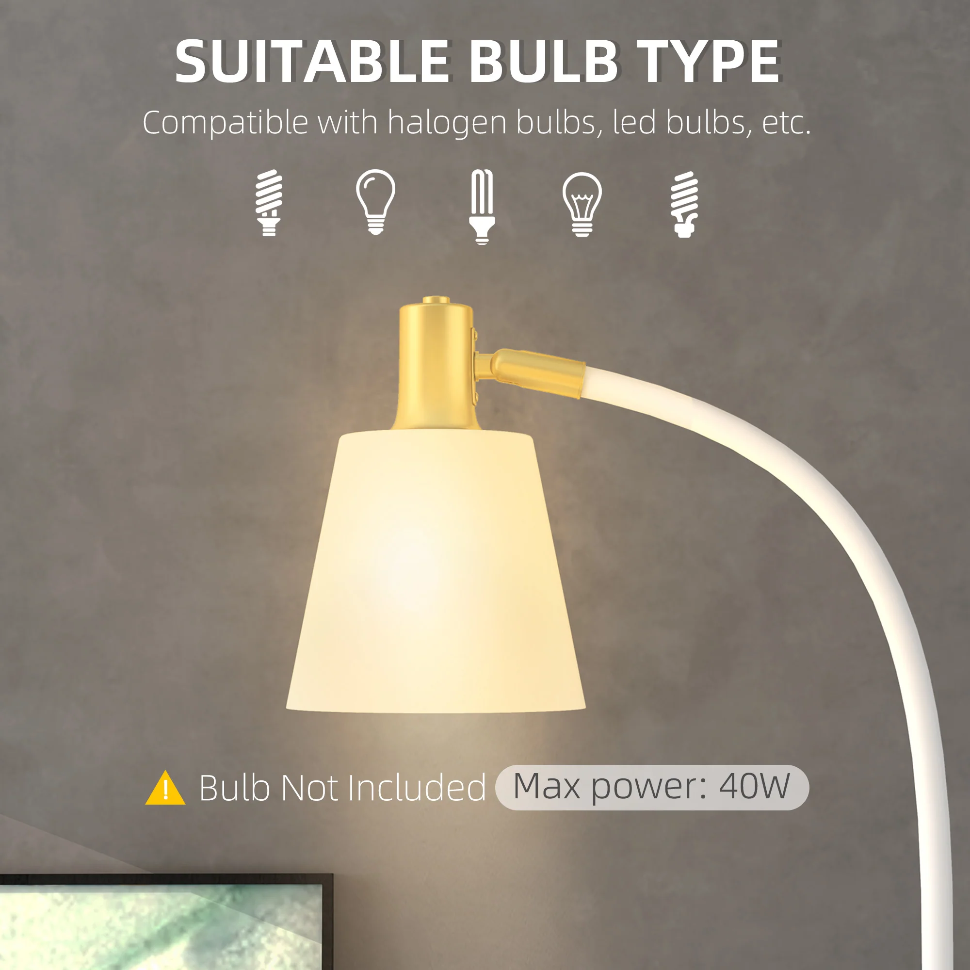 HOMCOM Spotlight Reading Standing Lamp With Adjustable Height, White - Image 6