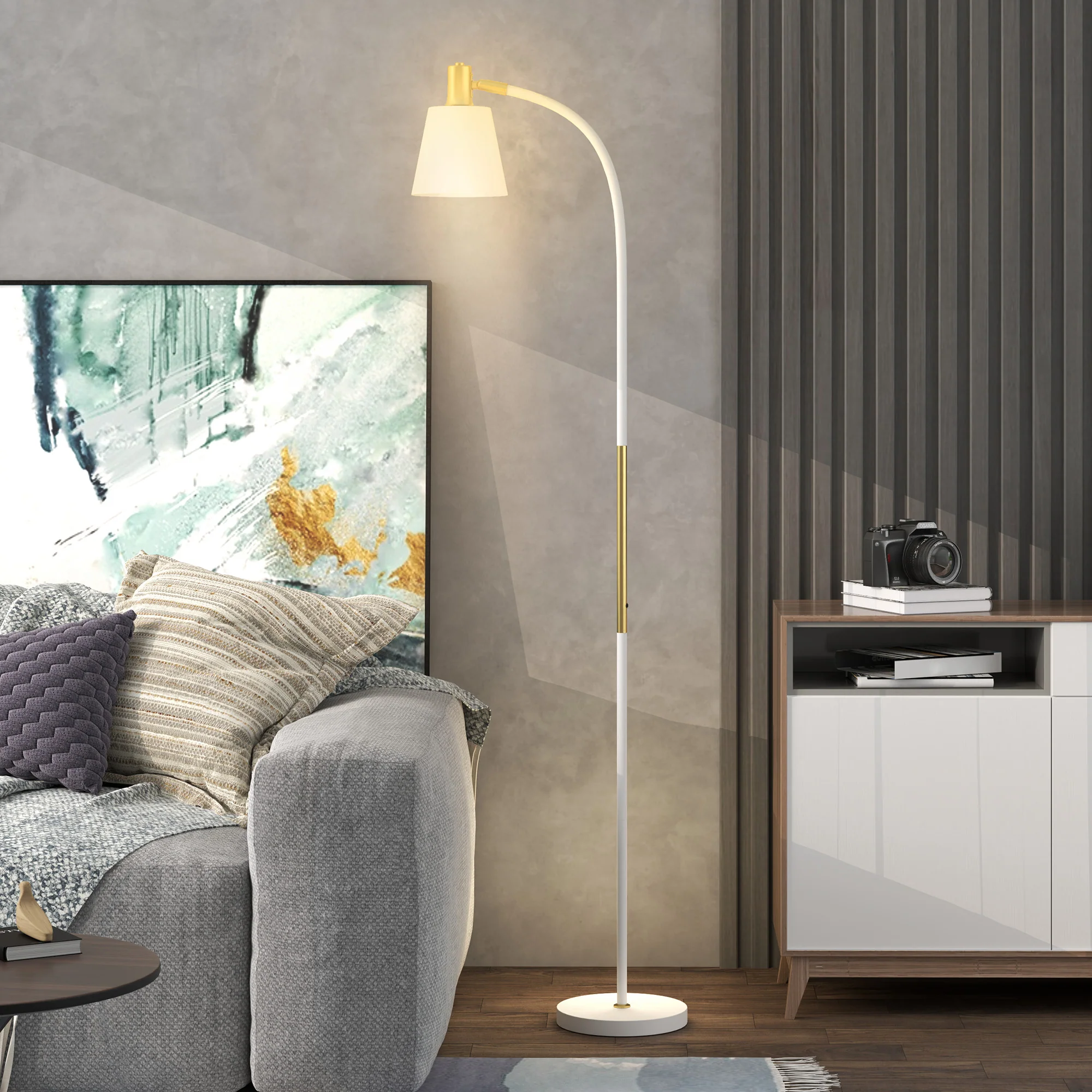 HOMCOM Spotlight Reading Standing Lamp With Adjustable Height, White - Image 7
