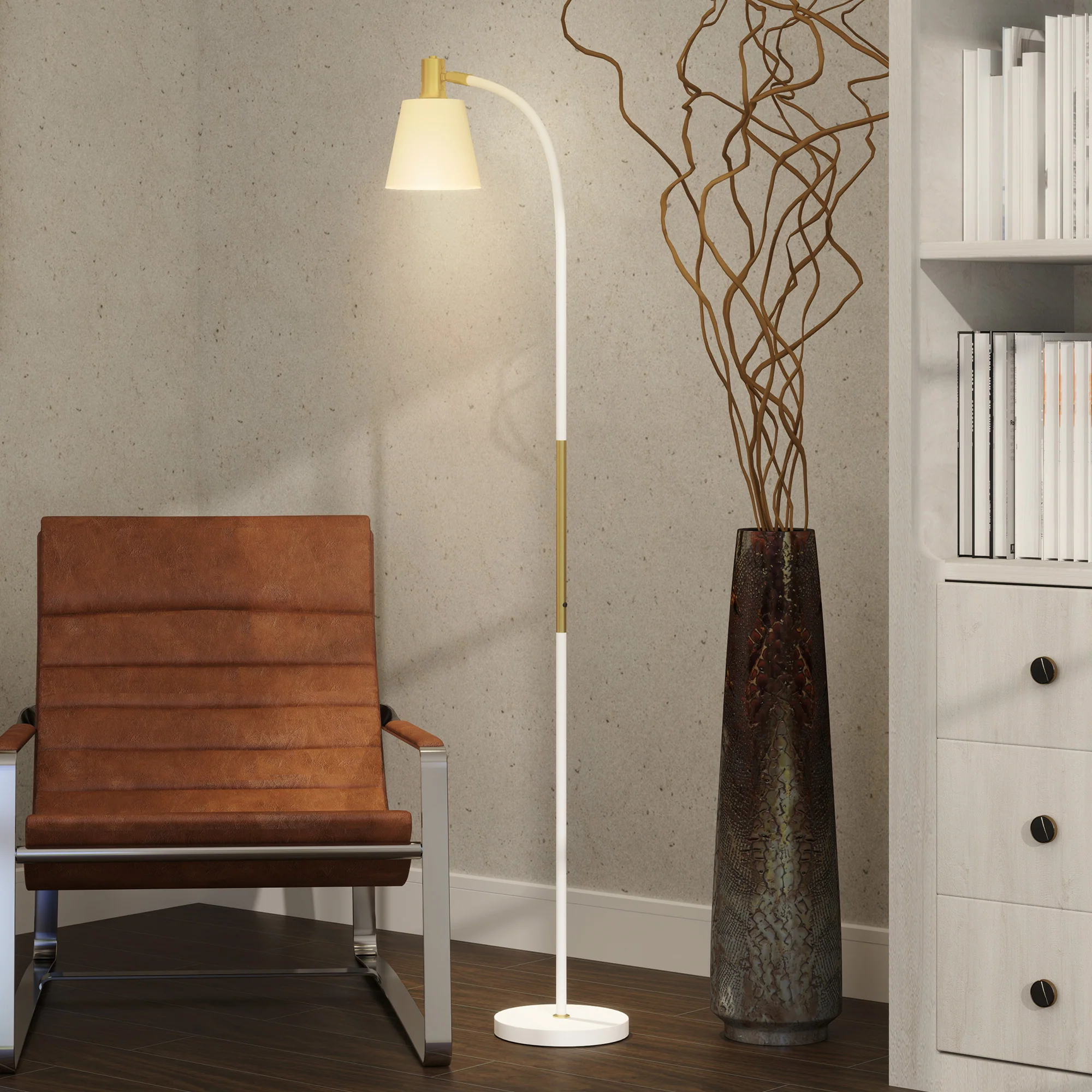 HOMCOM Spotlight Reading Standing Lamp With Adjustable Height, White - Image 8