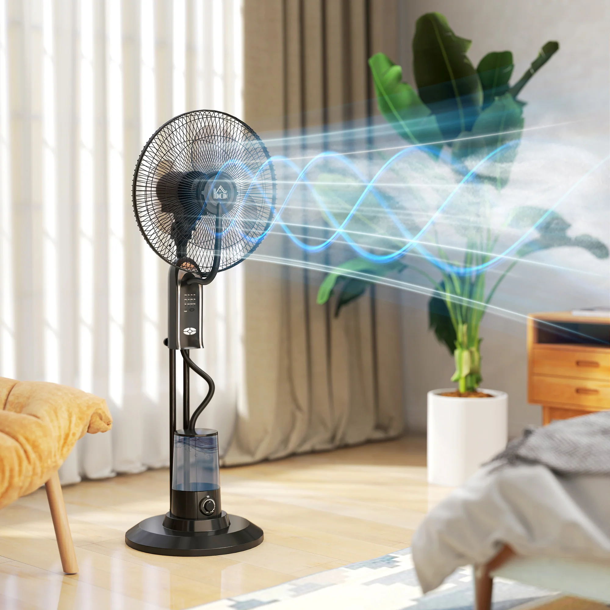 HOMCOM Spray Misting Fan, Pedestal Fan W/ Oscillation, Tilt, 120 Cm - Image 2