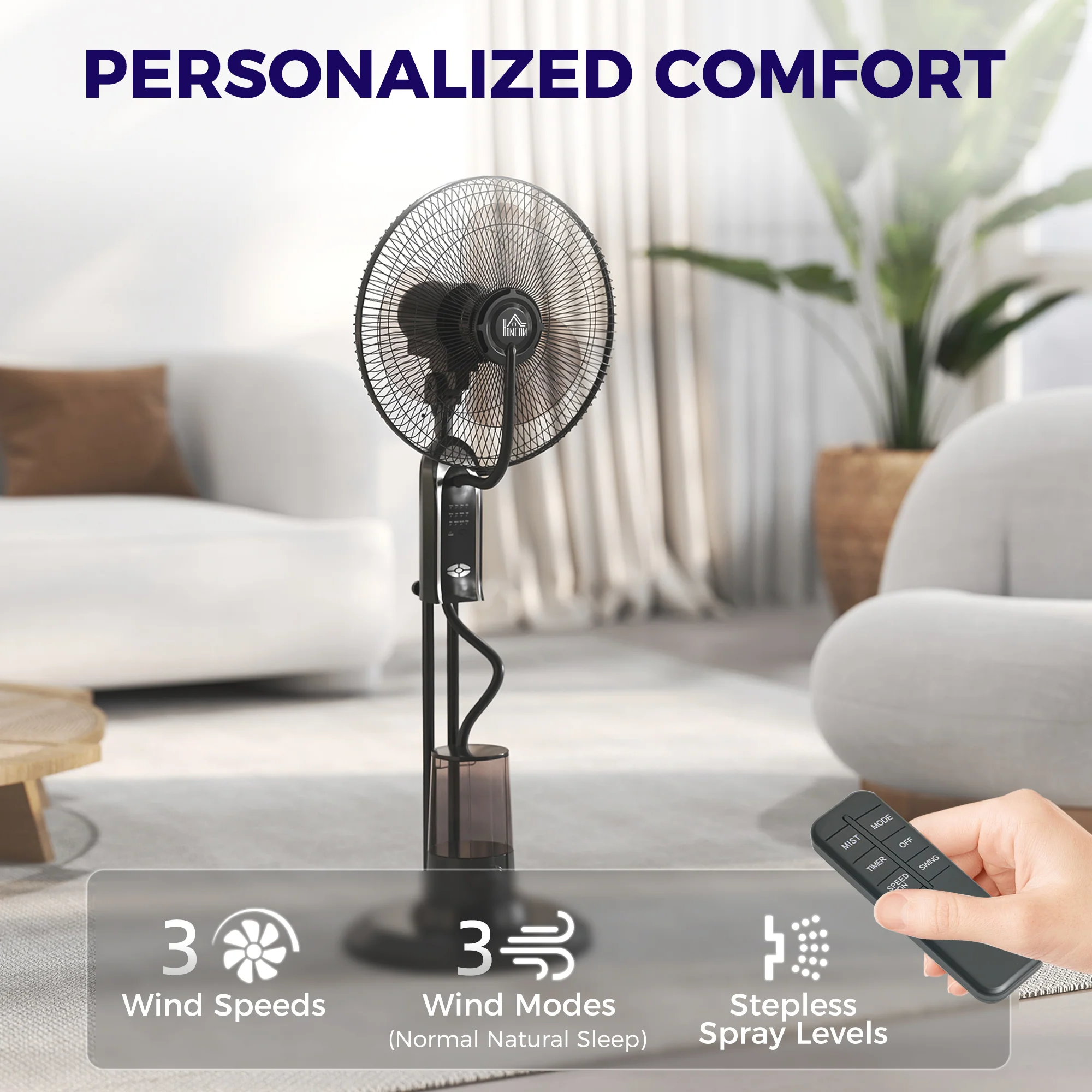 HOMCOM Spray Misting Fan, Pedestal Fan W/ Oscillation, Tilt, 120 Cm - Image 4