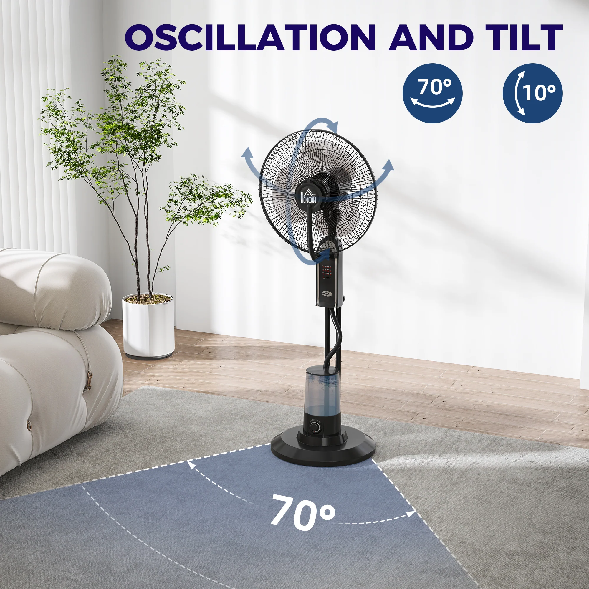 HOMCOM Spray Misting Fan, Pedestal Fan W/ Oscillation, Tilt, 120 Cm - Image 6