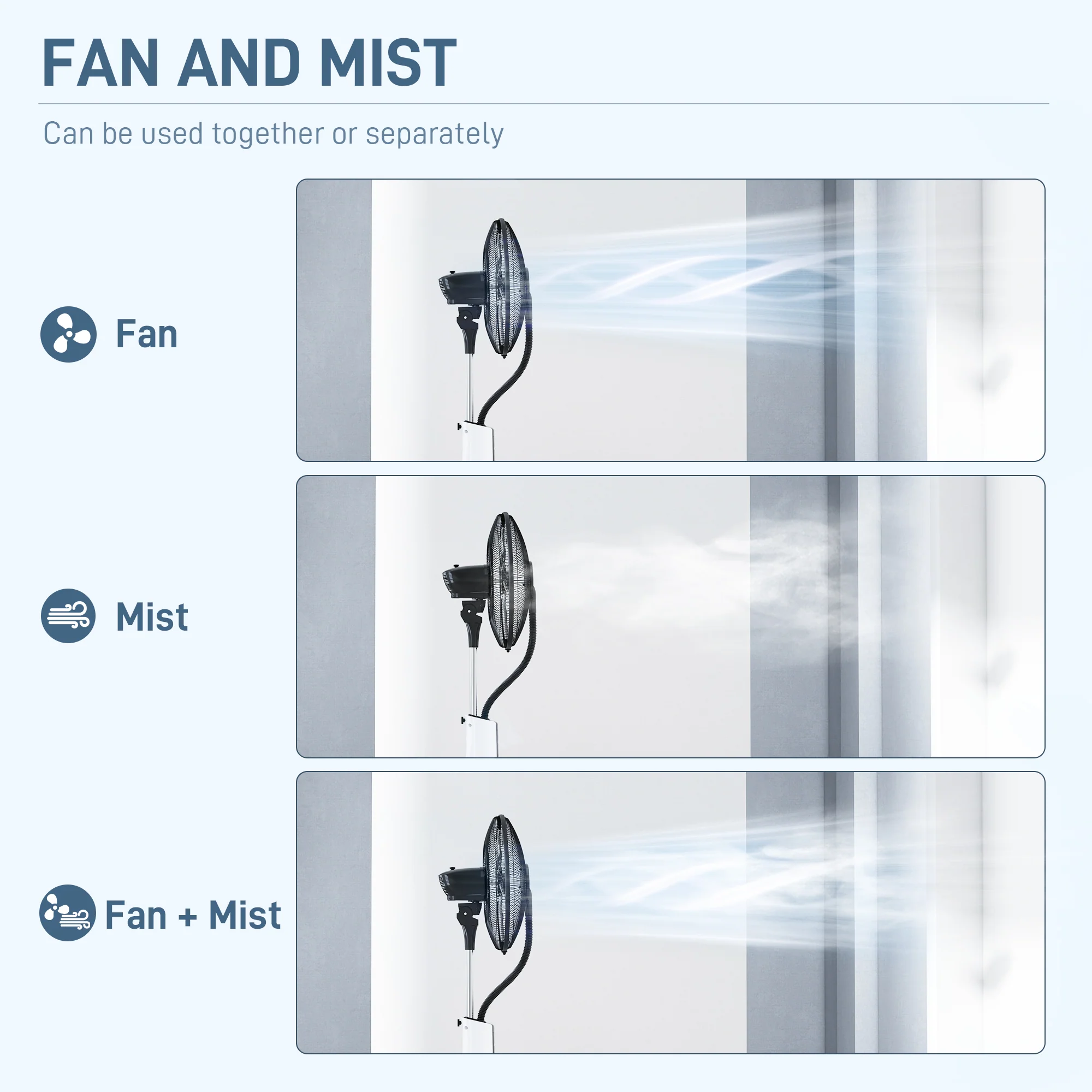 HOMCOM Spray Misting Fan, Pedestal Fan With Oscillation, Tilt, Wheels - Image 3