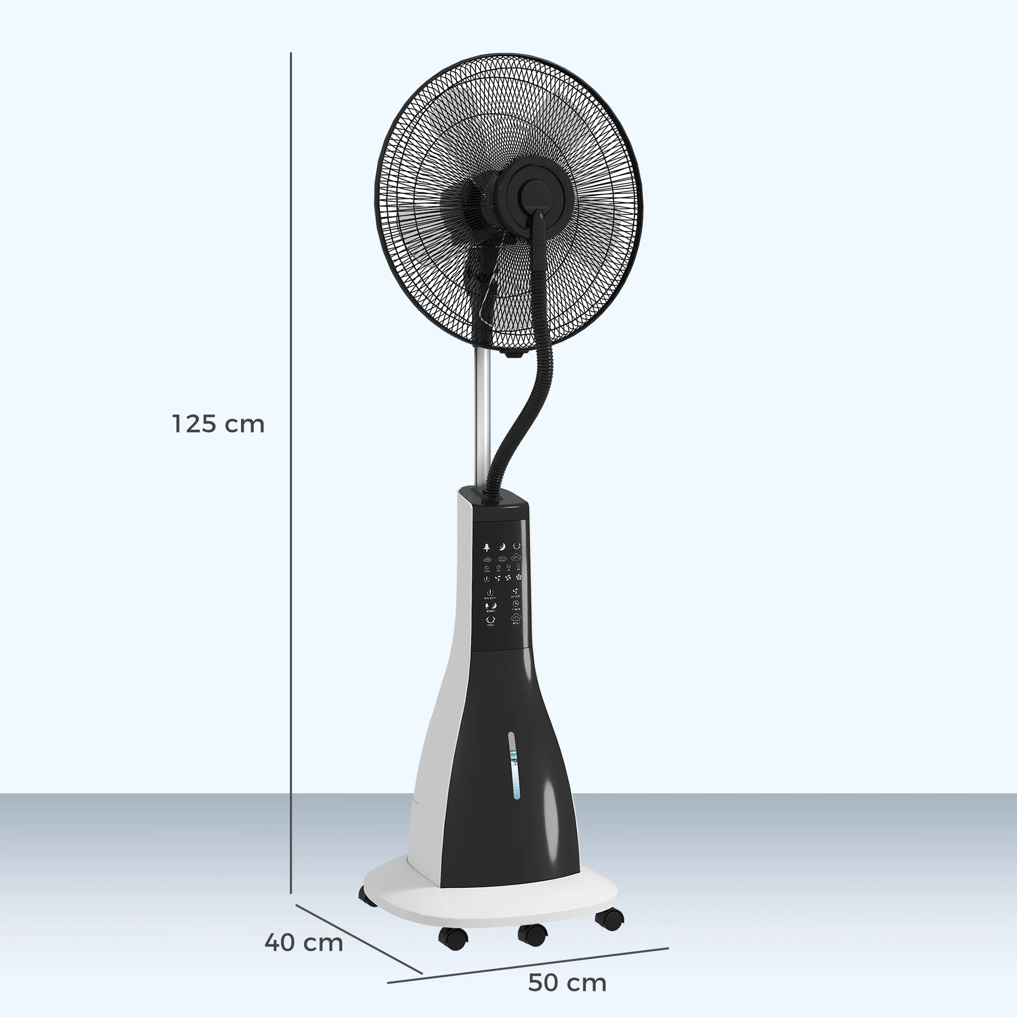 HOMCOM Spray Misting Fan, Pedestal Fan With Oscillation, Tilt, Wheels - Image 5