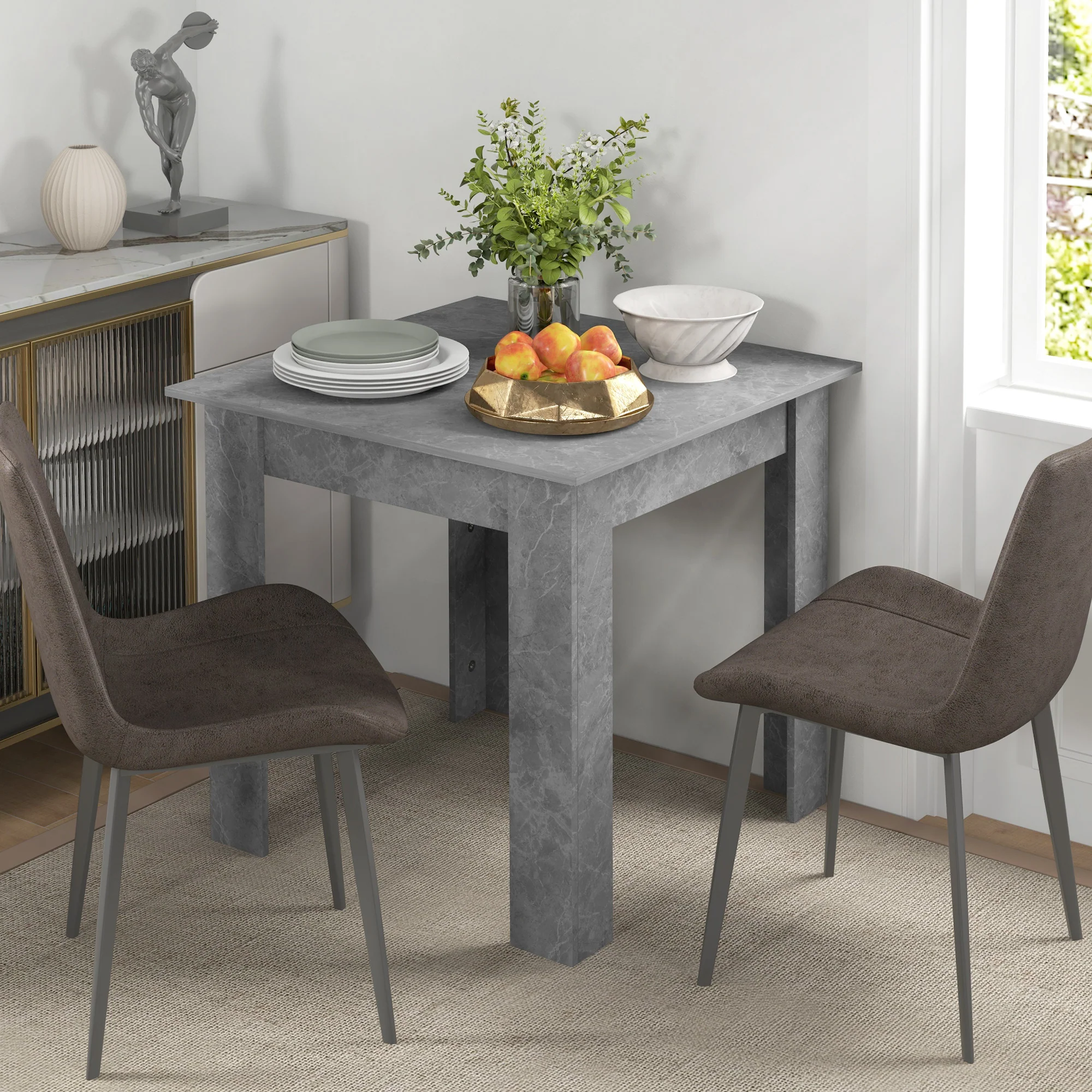 HOMCOM Square Dining Table, Kitchen Table With Faux Cement Effect - Image 2