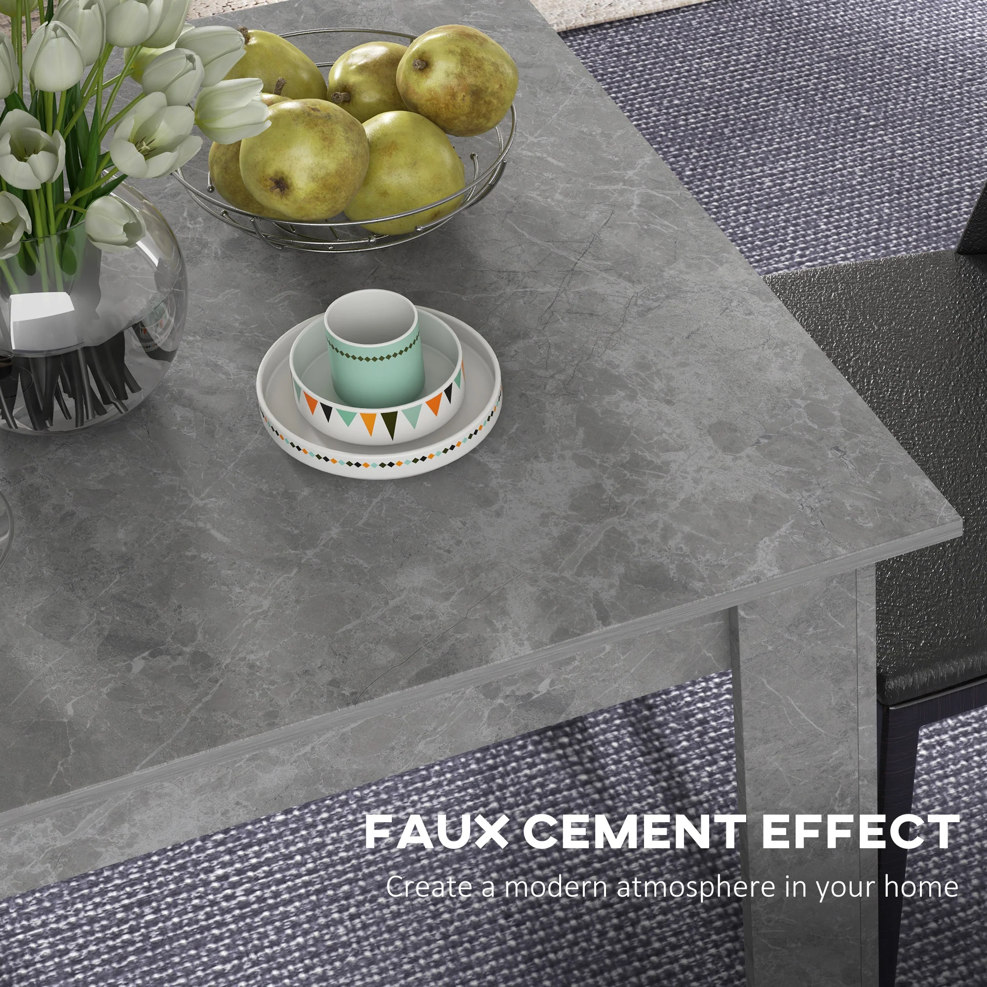 HOMCOM Square Dining Table, Kitchen Table With Faux Cement Effect - Image 4