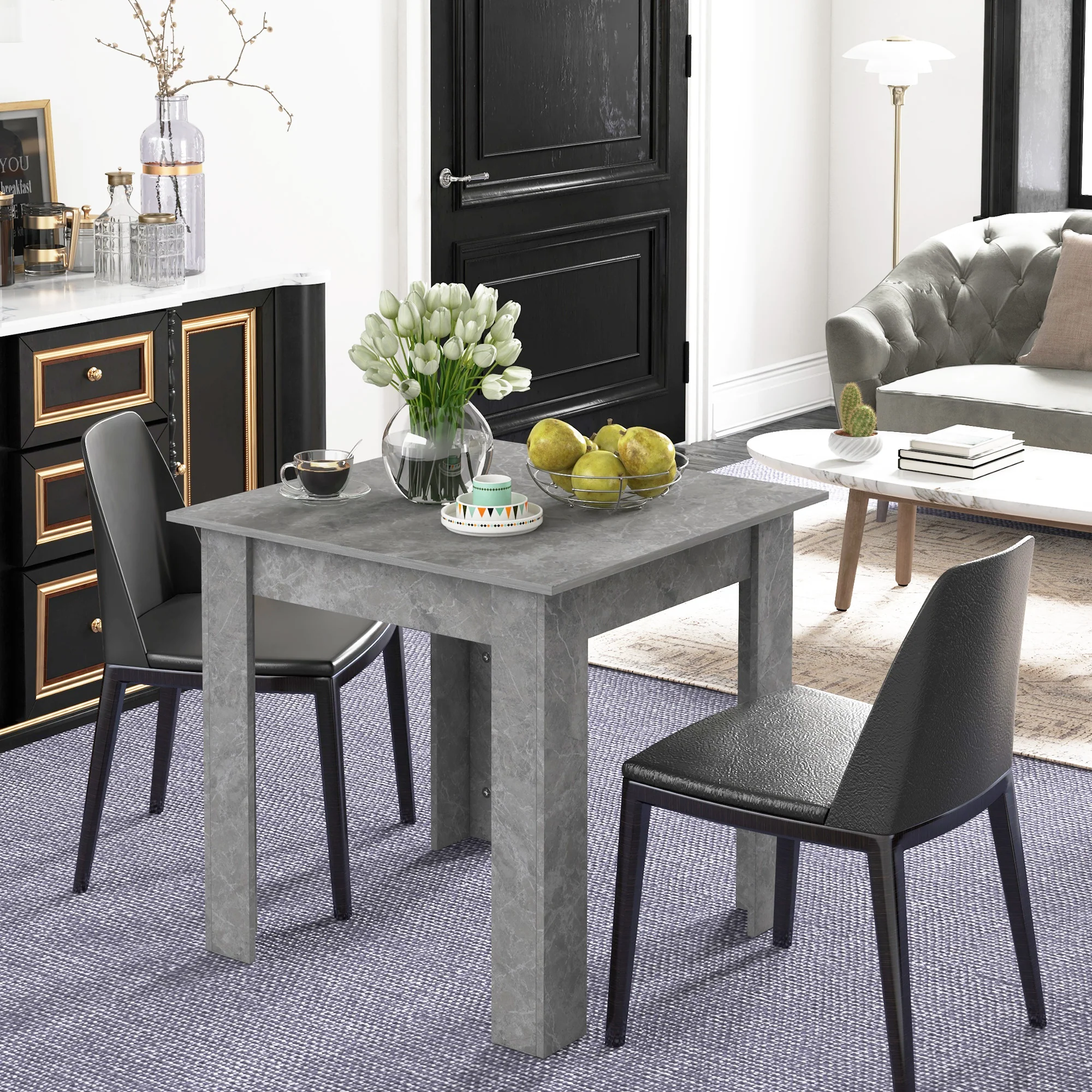 HOMCOM Square Dining Table, Kitchen Table With Faux Cement Effect - Image 6