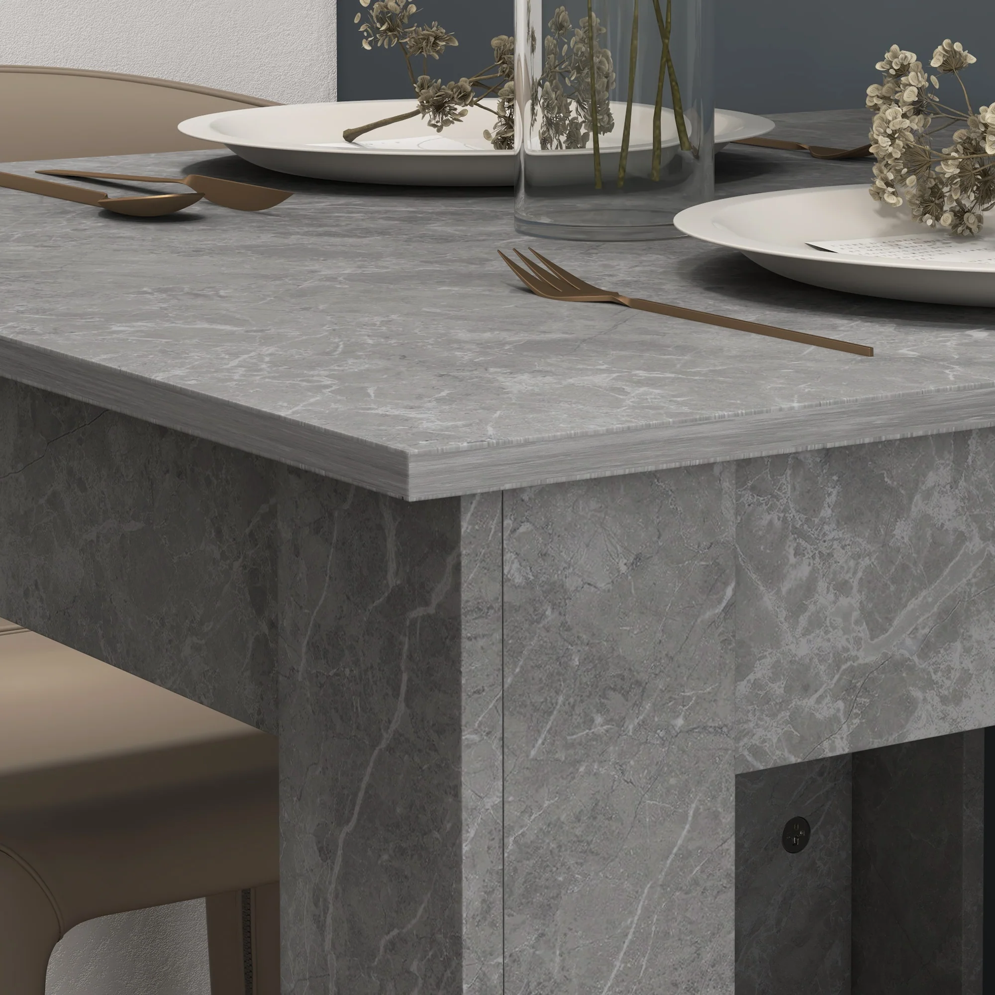 HOMCOM Square Dining Table, Kitchen Table With Faux Cement Effect - Image 8