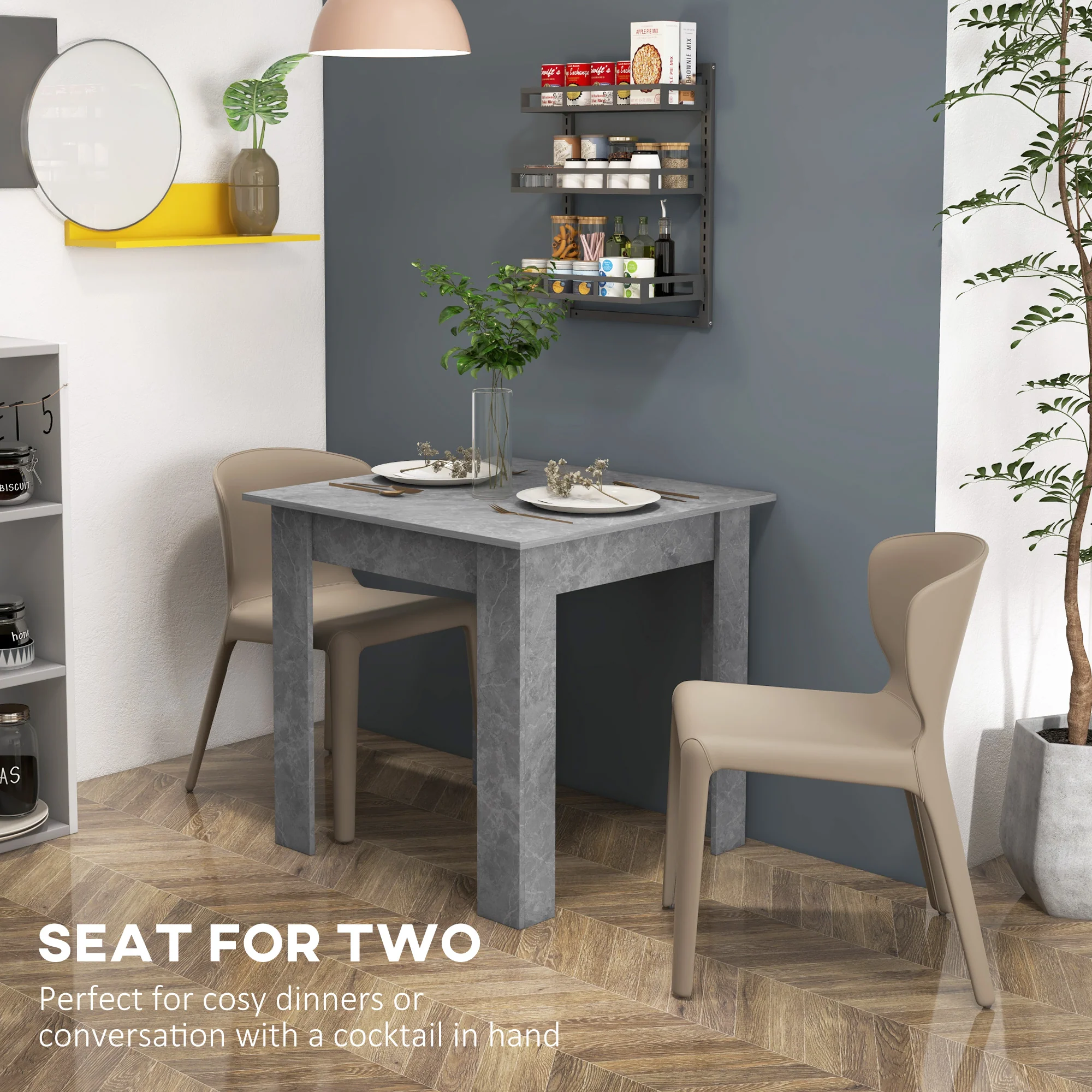 HOMCOM Square Dining Table with Faux Cement Effect for Living Room, Dining Room - Image 3