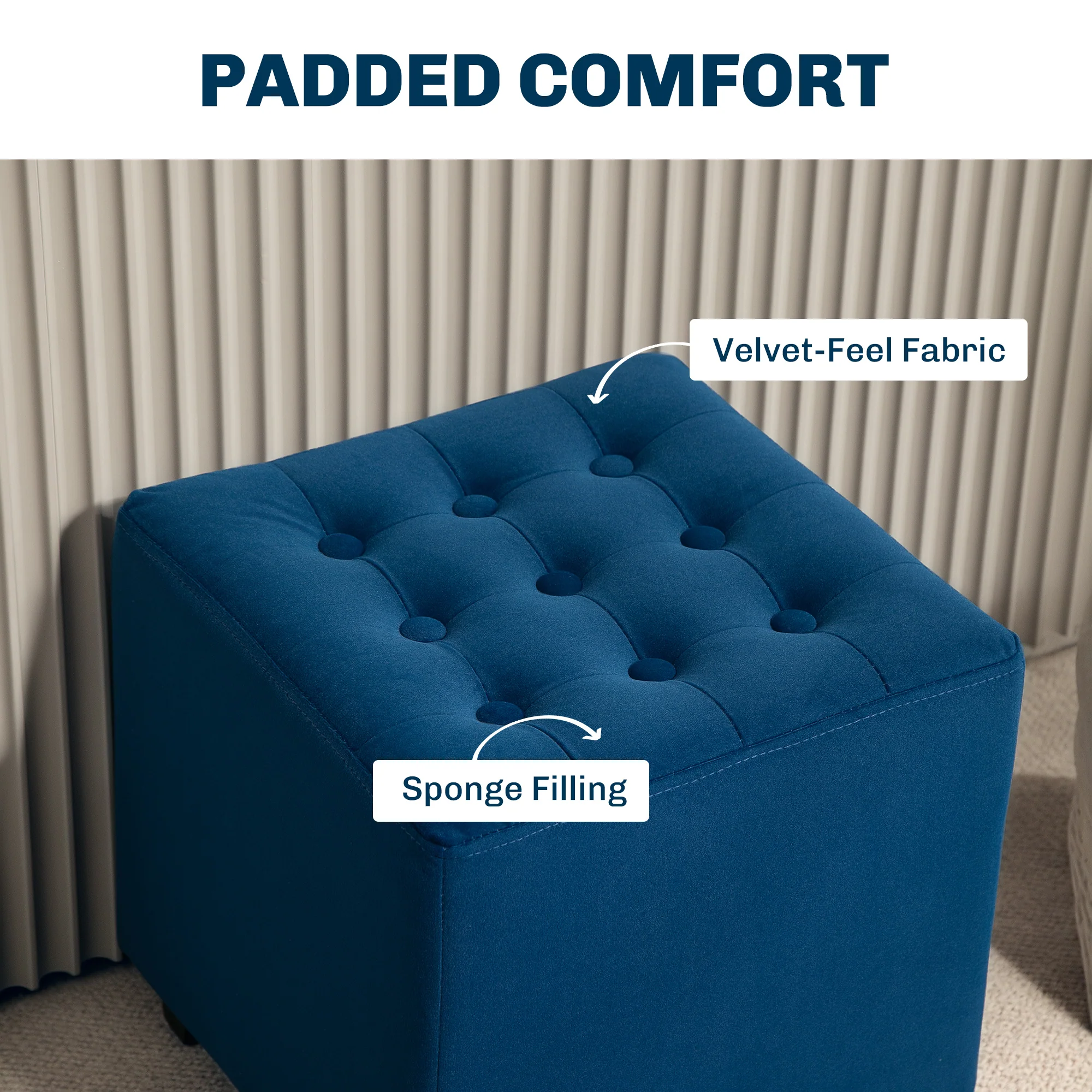 HOMCOM Square Footstool Small Ottoman With Wood Legs For Bedroom - Image 4