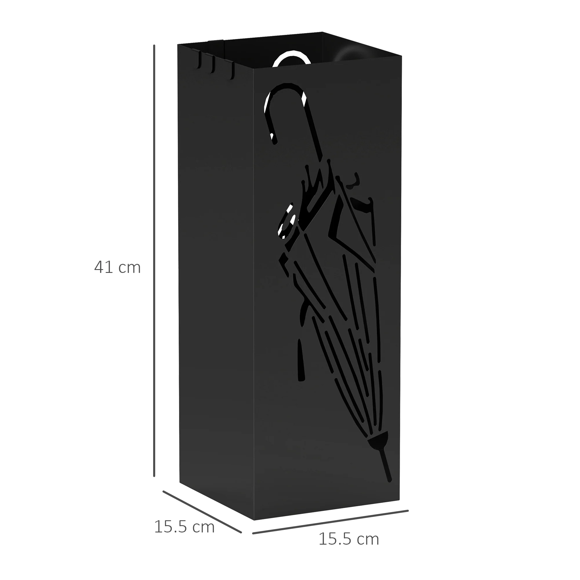 HOMCOM Square Umbrella Holder with Hooks and Water Tray for Entryway Black - Image 5