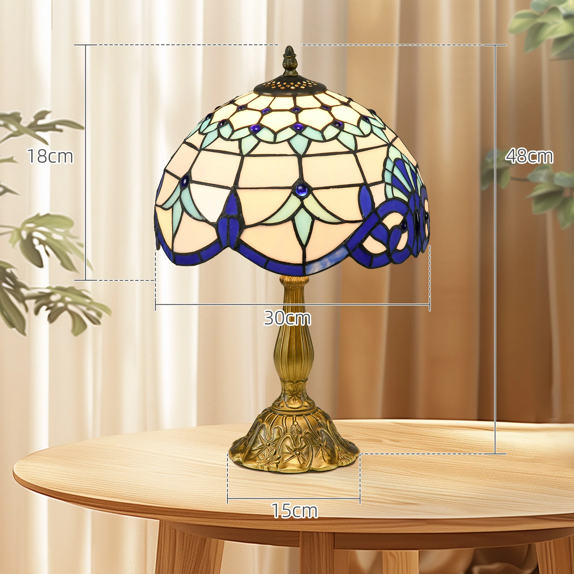 HOMCOM Stained Glass Table Lamp, For Bedroom Bedside, Bulb Not Included - Image 5