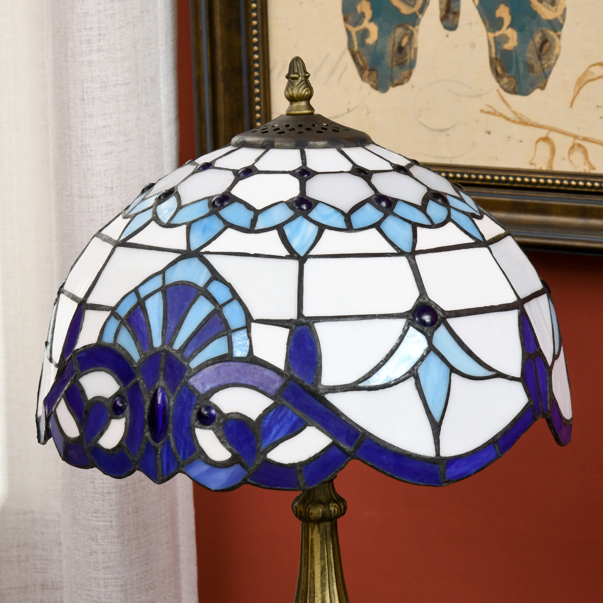 HOMCOM Stained Glass Table Lamp, For Bedroom Bedside, Bulb Not Included - Image 8