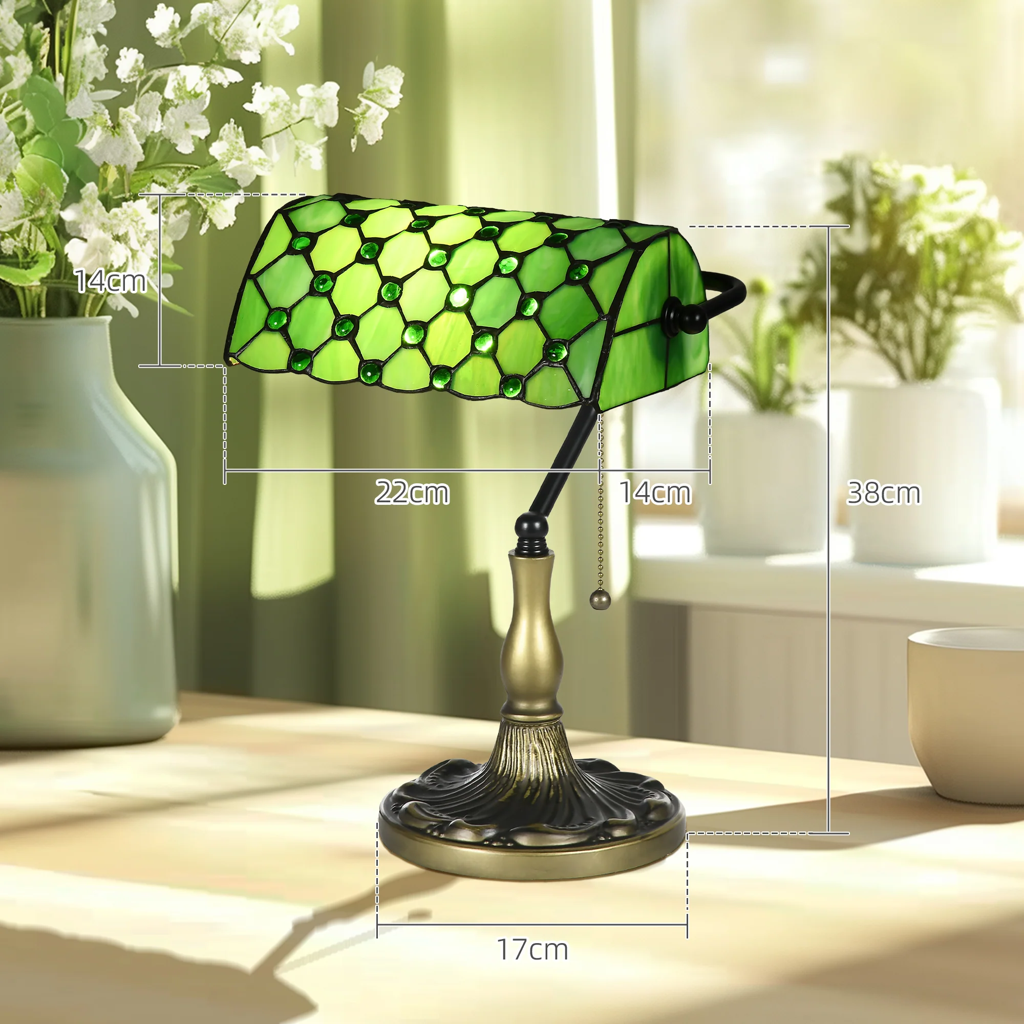 HOMCOM Stained Green Glass Table Lamp, For Bedroom Bedside, Bulb Not Included - Image 5