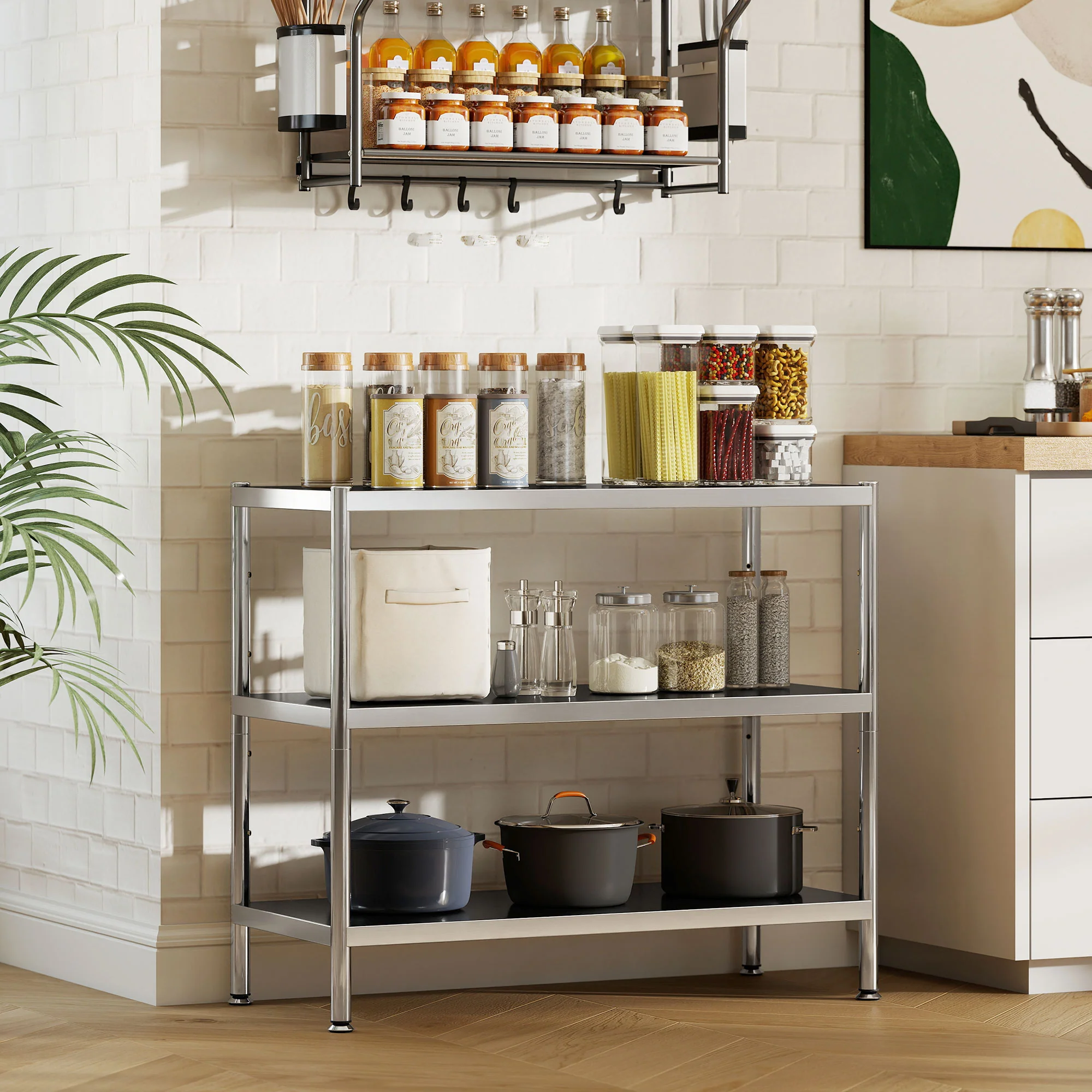 HOMCOM Stainless Steel Bakers Rack, Microwave Stand for Small Spaces