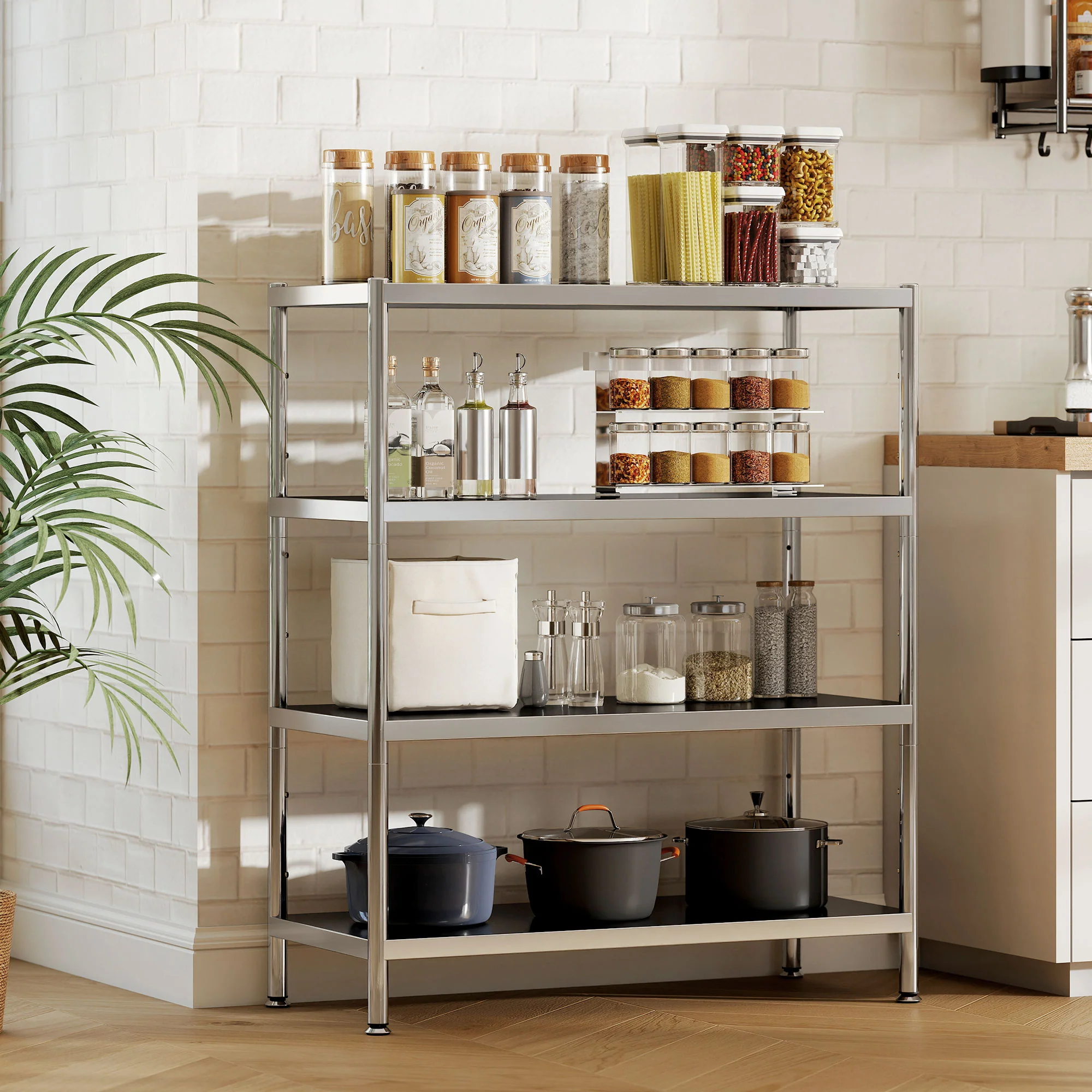 HOMCOM Stainless Steel Bakers Rack, Microwave Stand for Small Spaces - Image 10