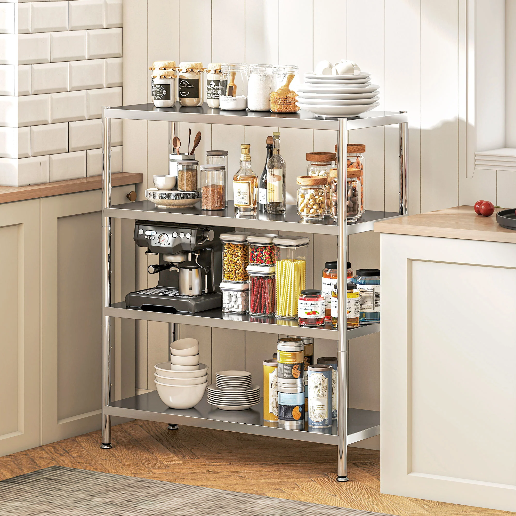 HOMCOM Stainless Steel Bakers Rack, Microwave Stand for Small Spaces - Image 11