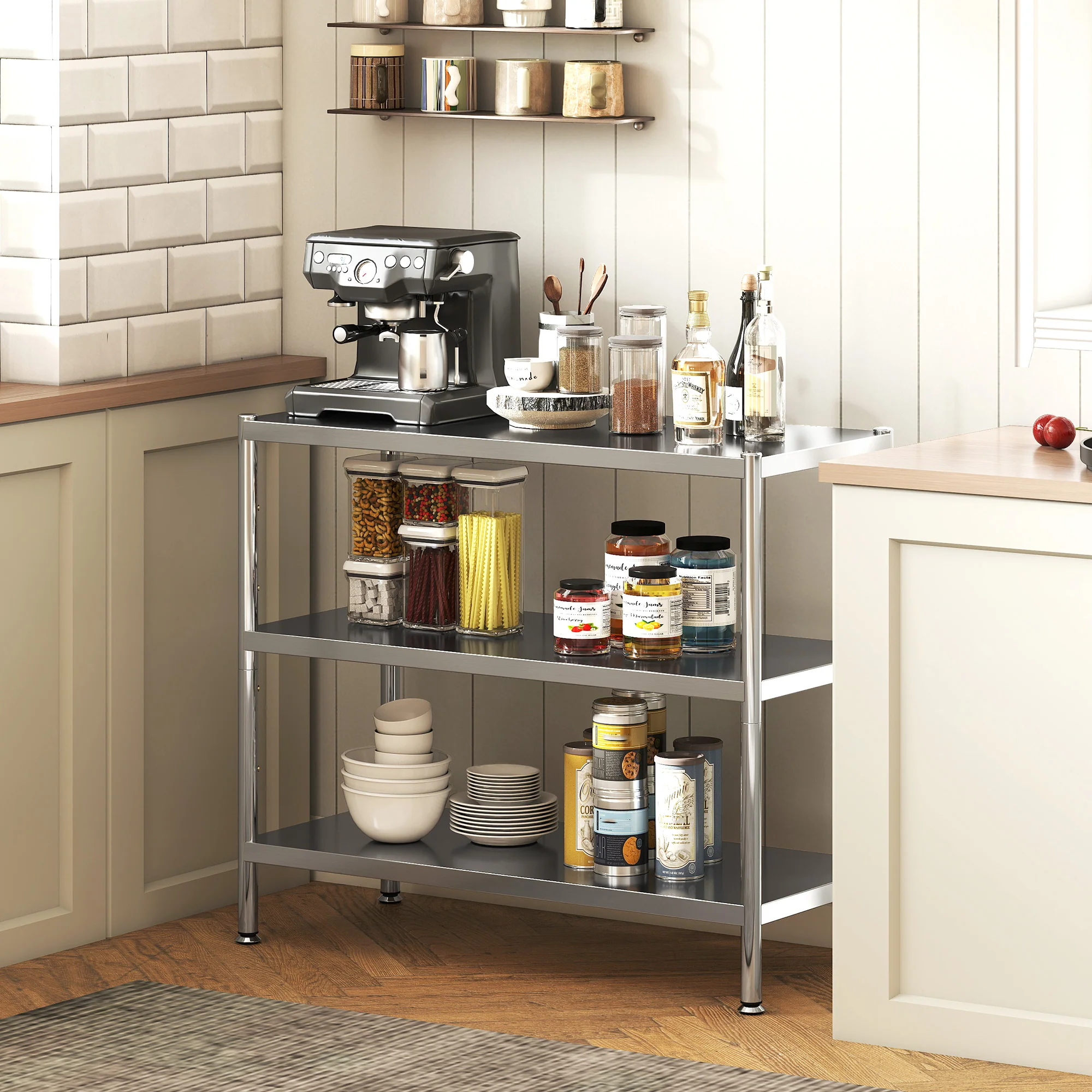HOMCOM Stainless Steel Bakers Rack, Microwave Stand for Small Spaces - Image 2
