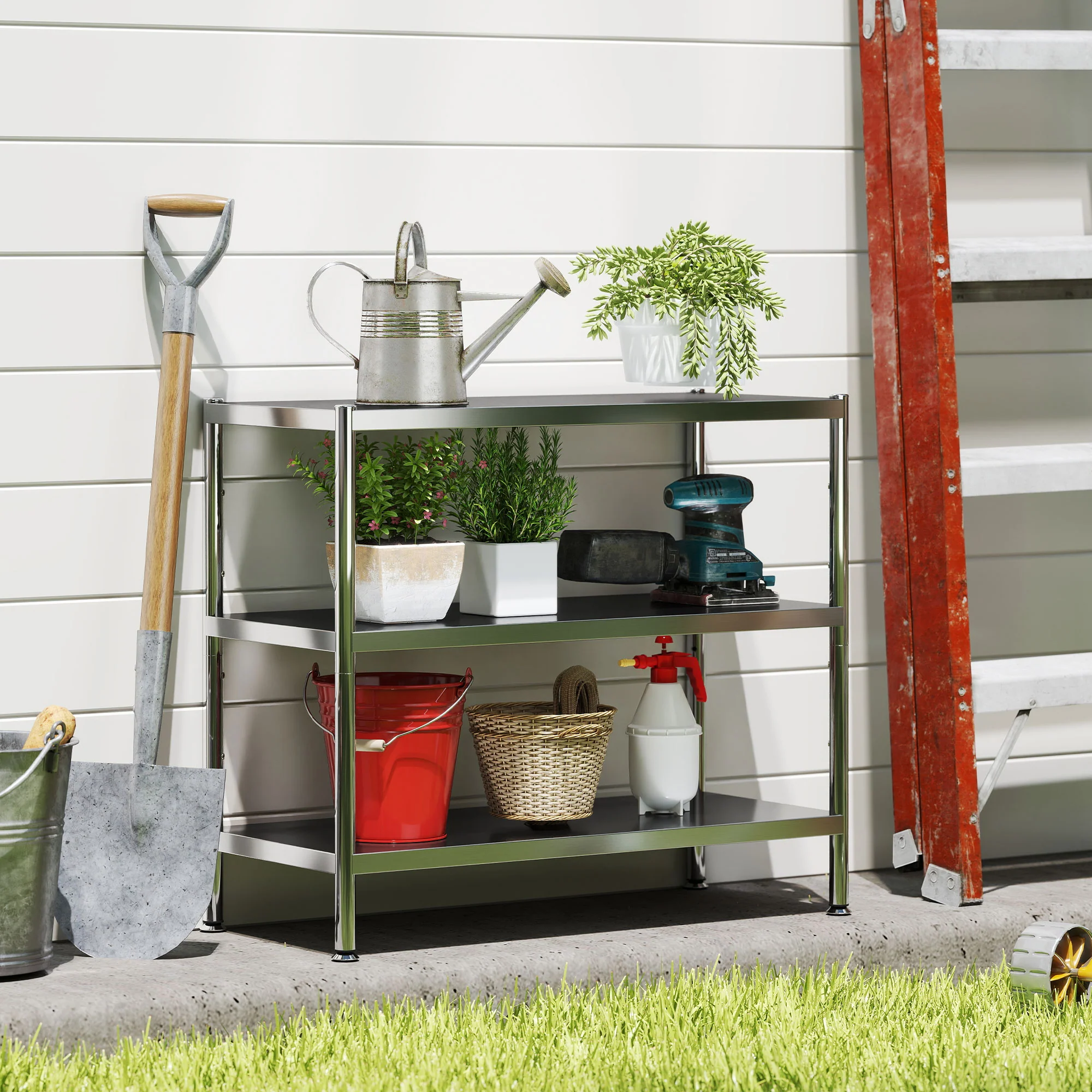 HOMCOM Stainless Steel Bakers Rack, Microwave Stand for Small Spaces - Image 8