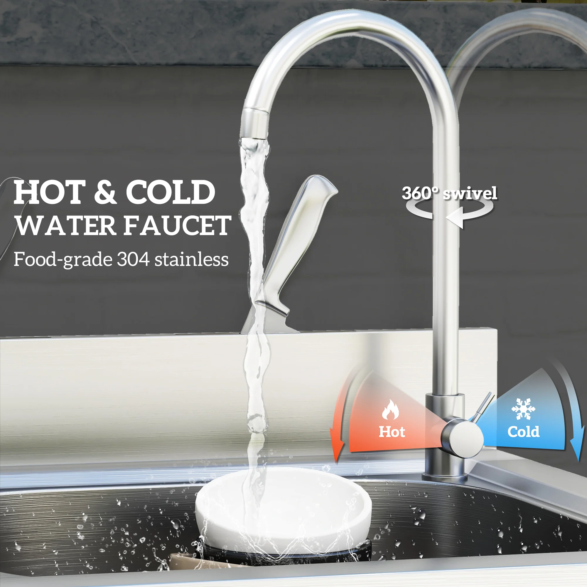 HOMCOM Stainless Steel Utility Sink with Cold and Hot Water Pipe Silver Tone - Image 6