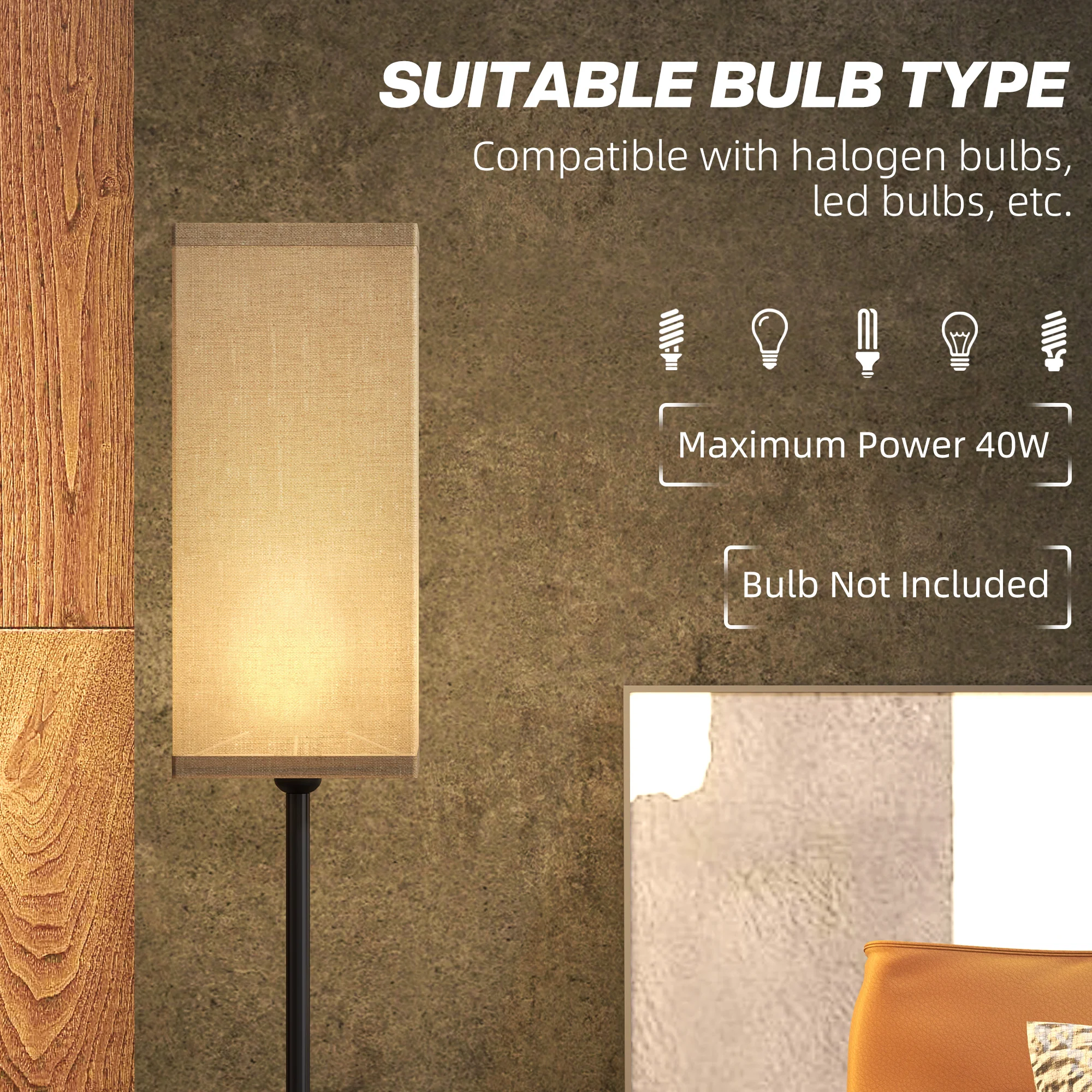 HOMCOM Standing Floor Lamp With Linen Shade For Living Room, Bedroom, Black - Image 4