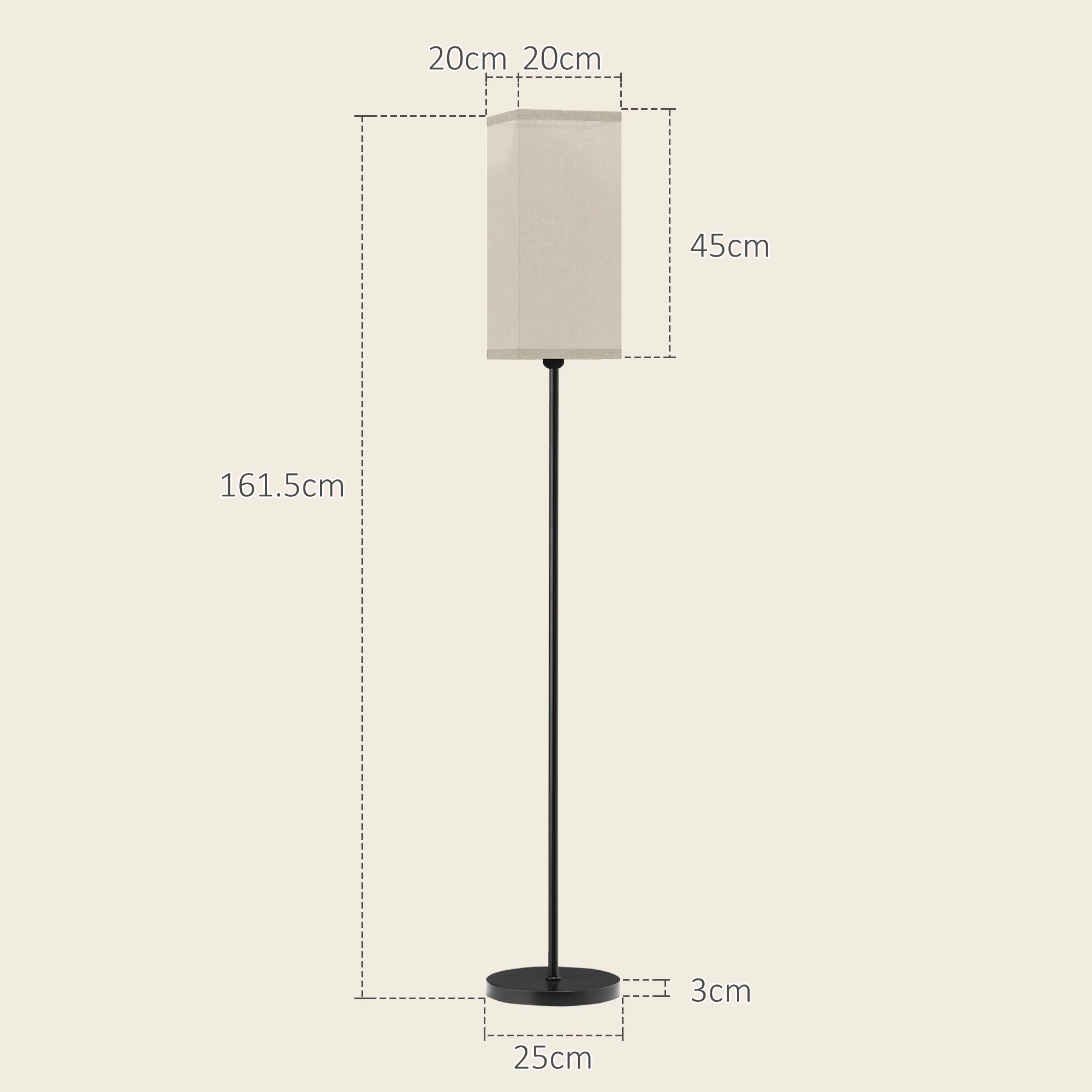 HOMCOM Standing Floor Lamp With Linen Shade For Living Room, Bedroom, Black - Image 5