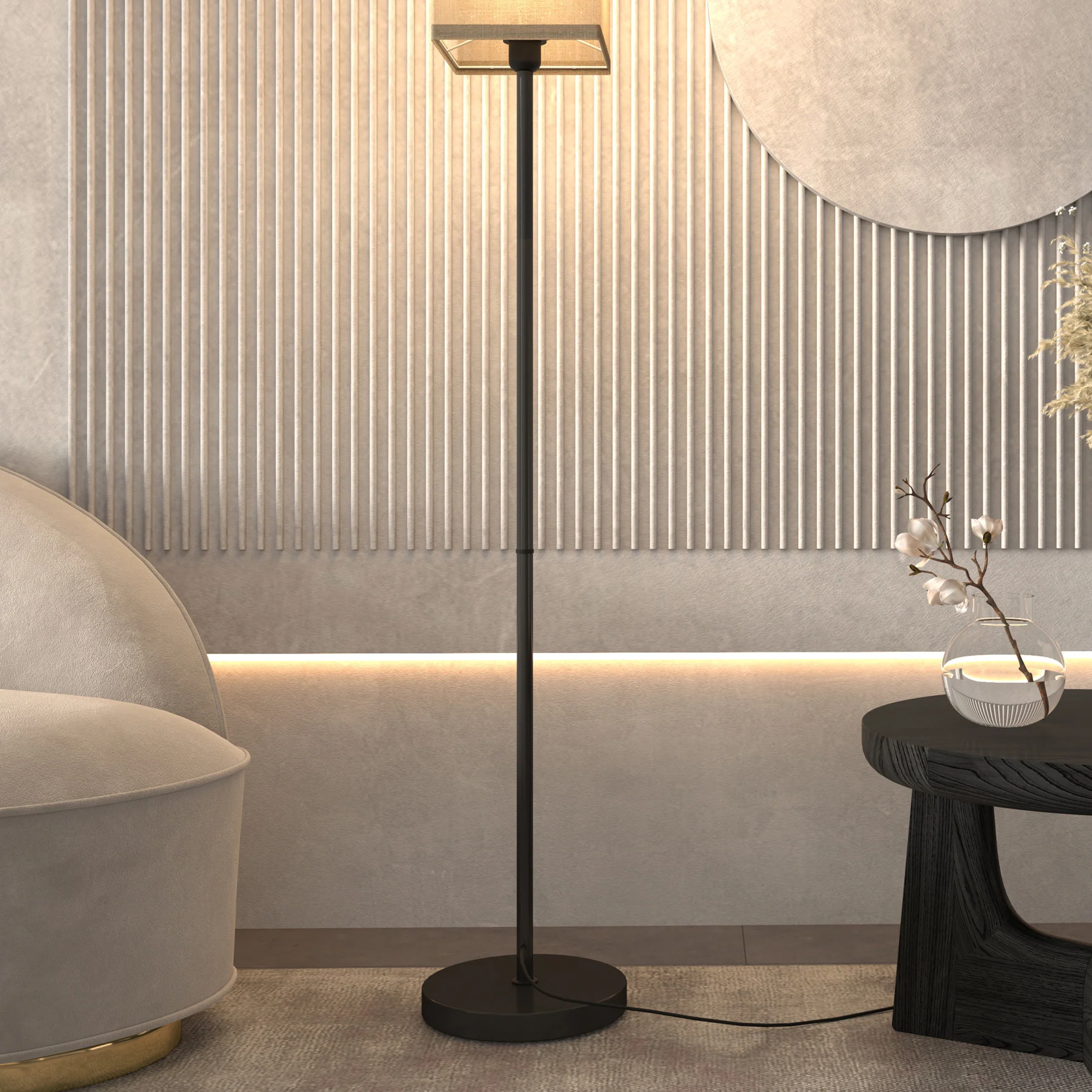 HOMCOM Standing Floor Lamp With Linen Shade For Living Room, Bedroom, Black - Image 9