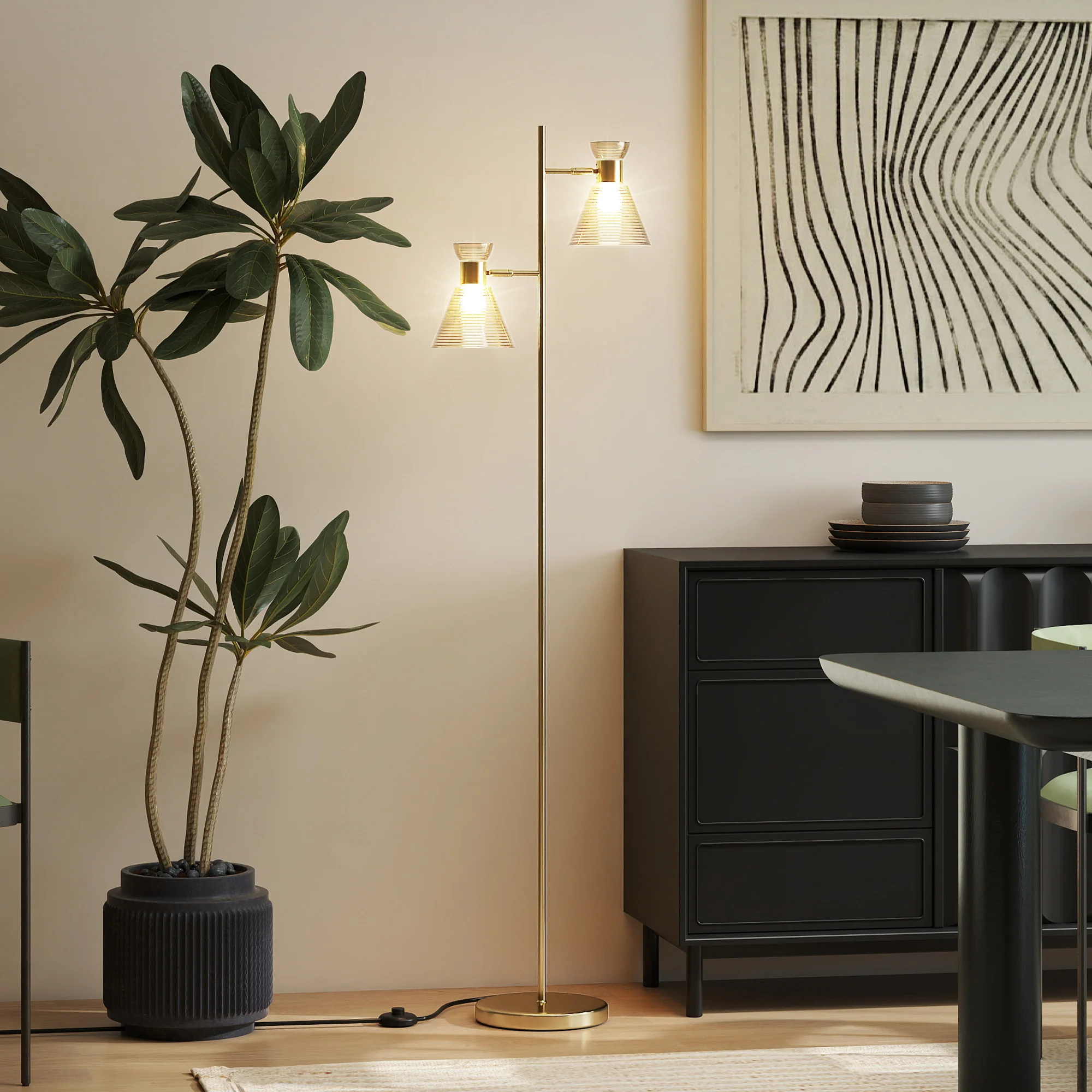 HOMCOM Standing Lamp With Adjustable Dual Head, Modern Floor Lamp, Gold Tone - Image 6