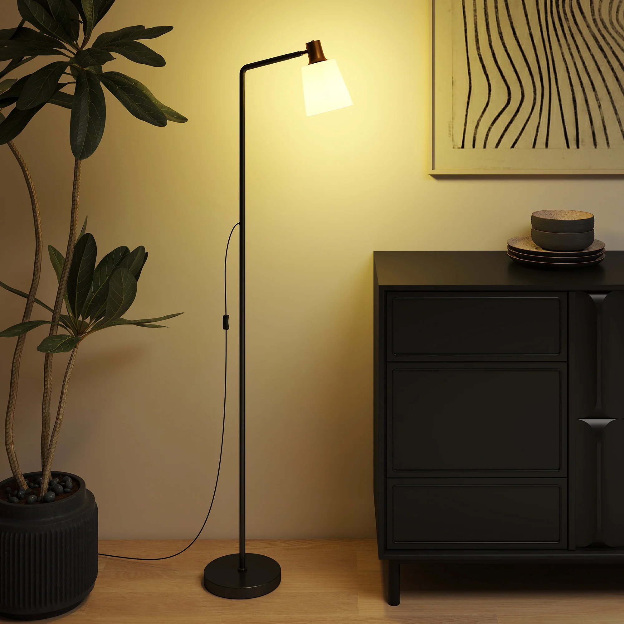 HOMCOM Standing Lamp With Rotatable Head, Modern Floor Lamp, Black - Image 8