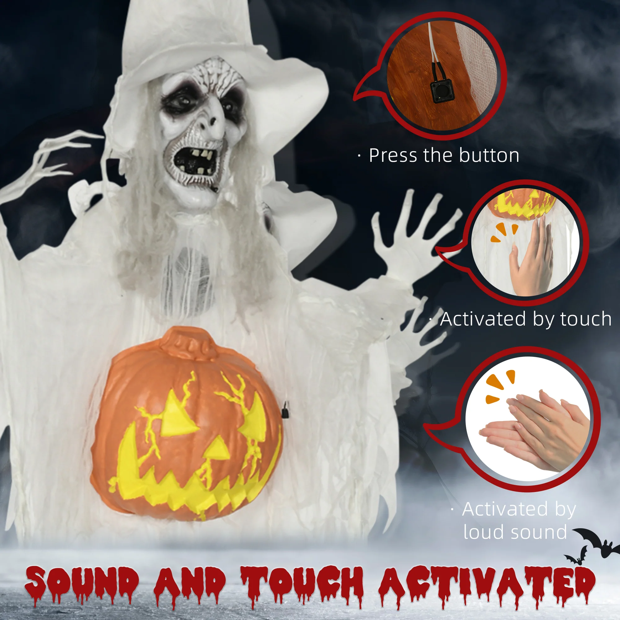 HOMCOM Standing Witch Prop Life Size with Sound and Motion Activated - Image 6
