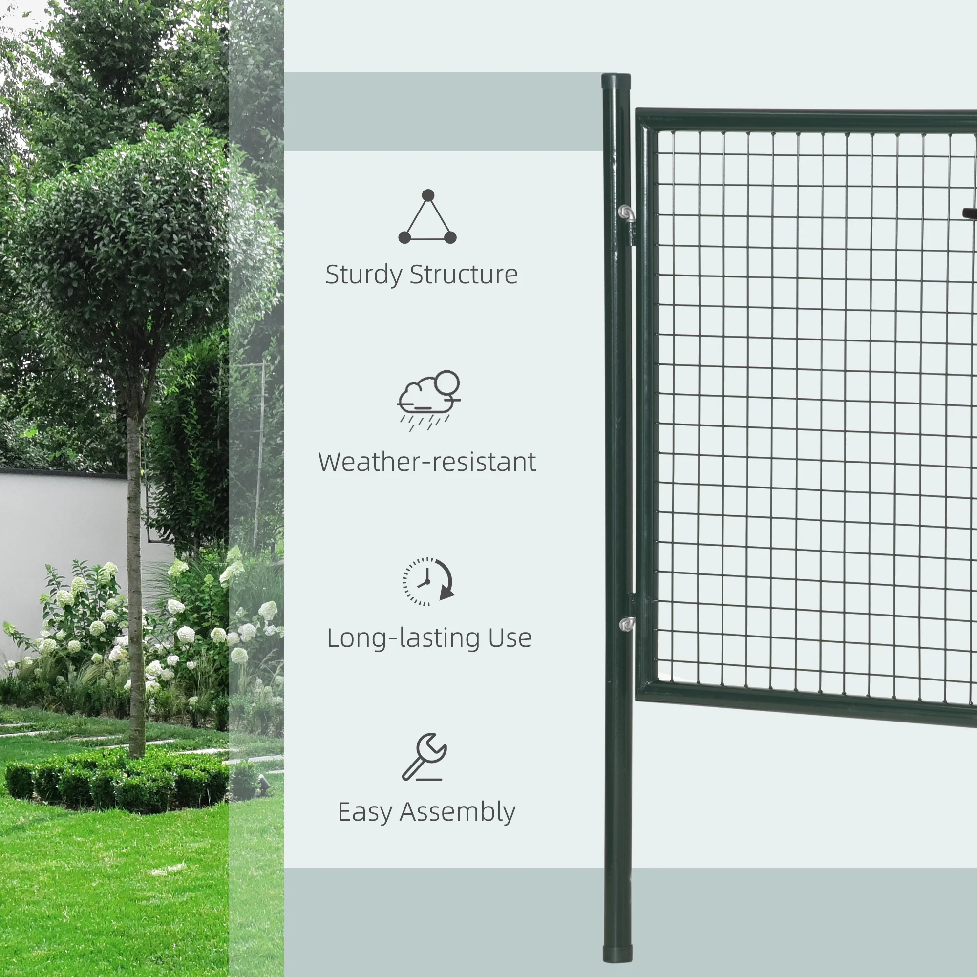 HOMCOM Steel Garden Gate Security Barrier Mesh Fence W/ Lock, 97cm X 150 Cm - Image 4