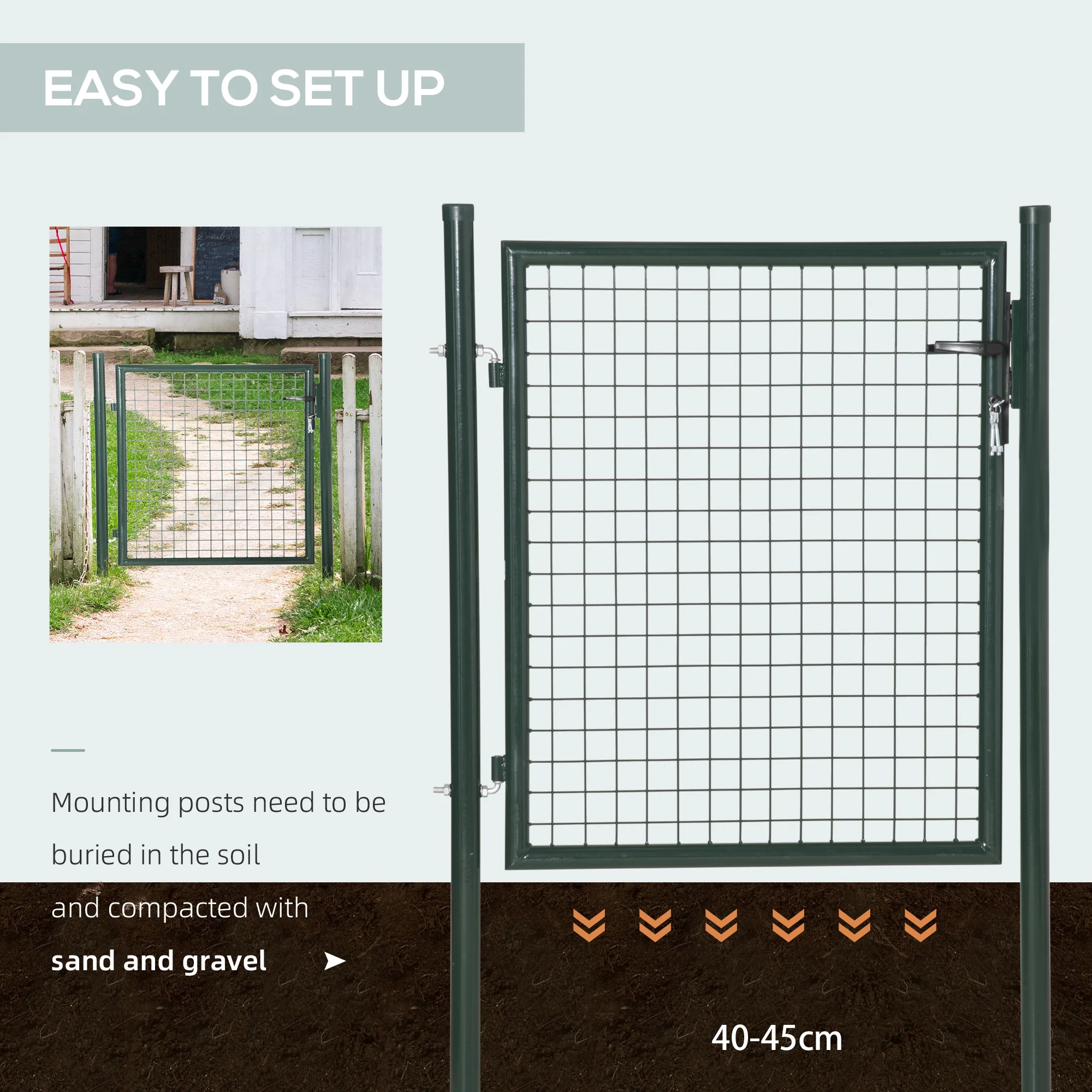 HOMCOM Steel Garden Gate Security Barrier Mesh Fence W/ Lock, 97cm X 150 Cm - Image 5