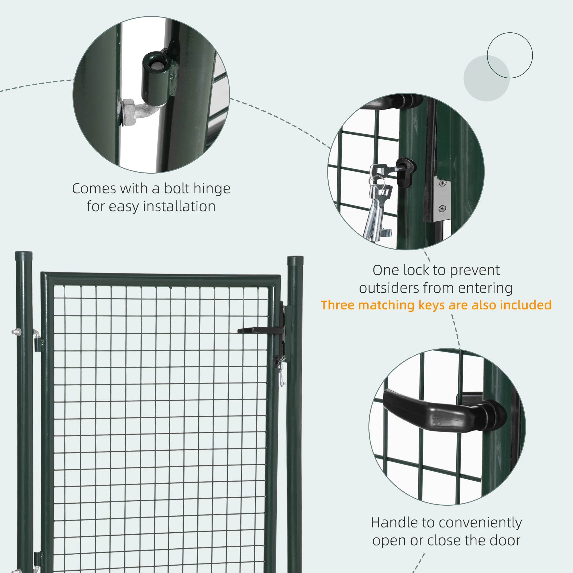 HOMCOM Steel Garden Gate Security Barrier Mesh Fence W/ Lock, 97cm X 150 Cm - Image 6
