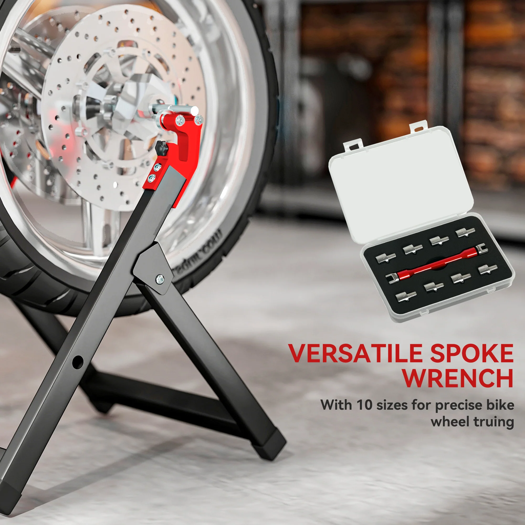 HOMCOM Steel Motorcycle Wheel Balancer Truing Stand with Spoke Wrench, Black - Image 4