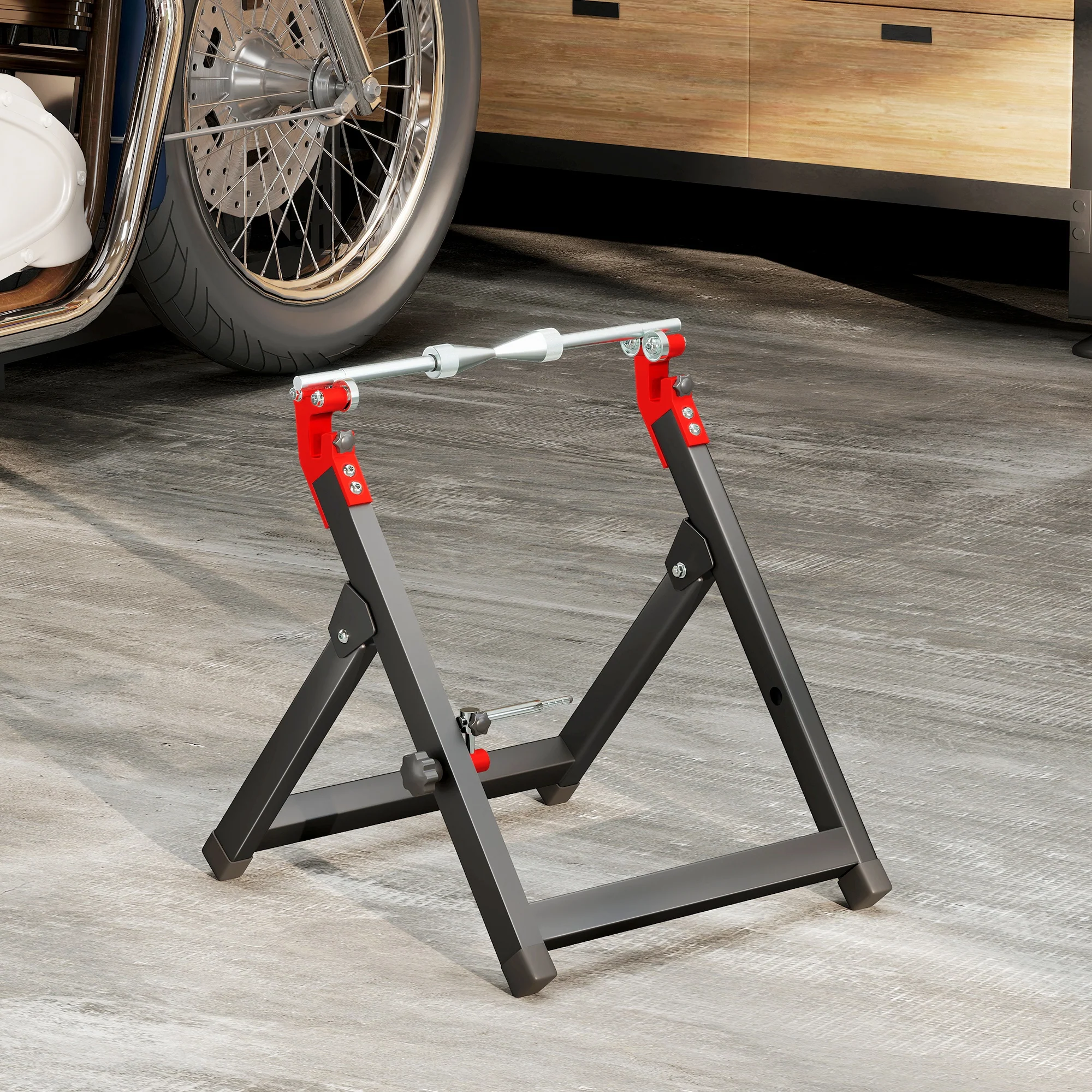 HOMCOM Steel Motorcycle Wheel Balancer Truing Stand with Spoke Wrench, Black - Image 8
