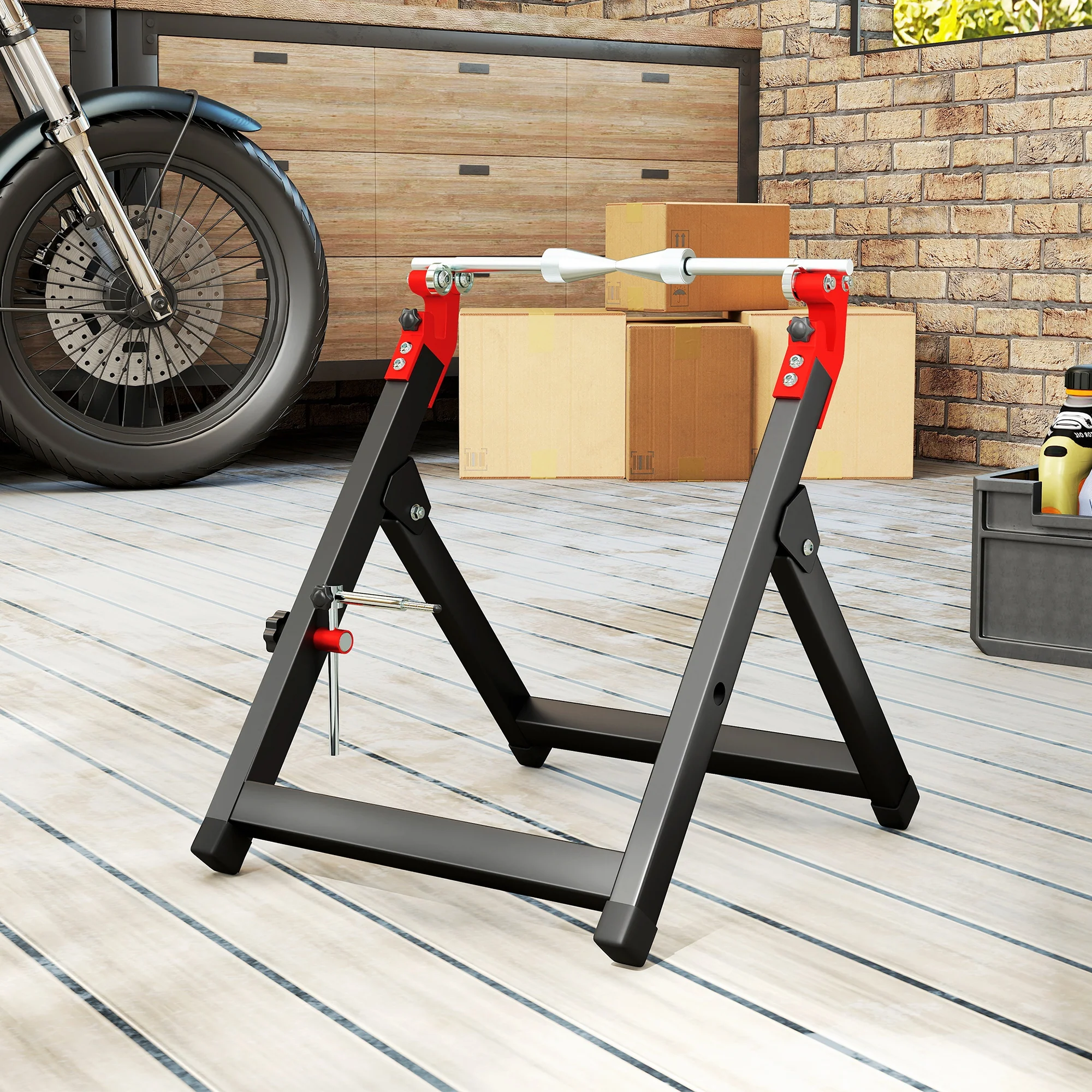 HOMCOM Steel Motorcycle Wheel Balancer Truing Stand with Spoke Wrench, Black - Image 9
