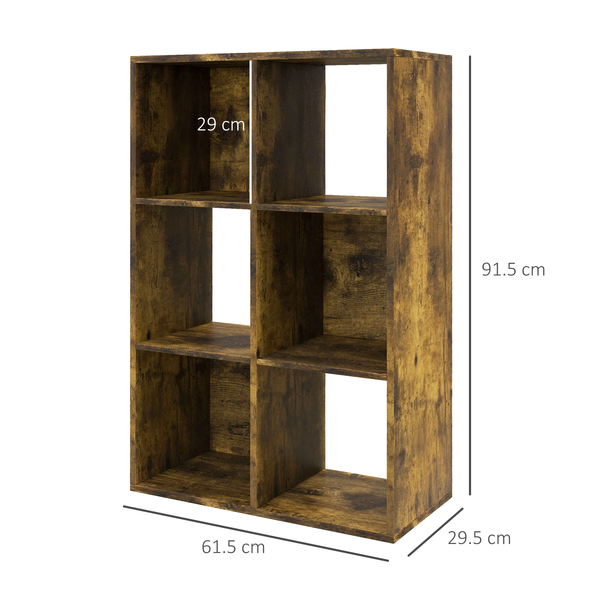 HOMCOM Storage Cabinet Bookcase 6 Cube For Home Office, Rustic Brown - Image 5