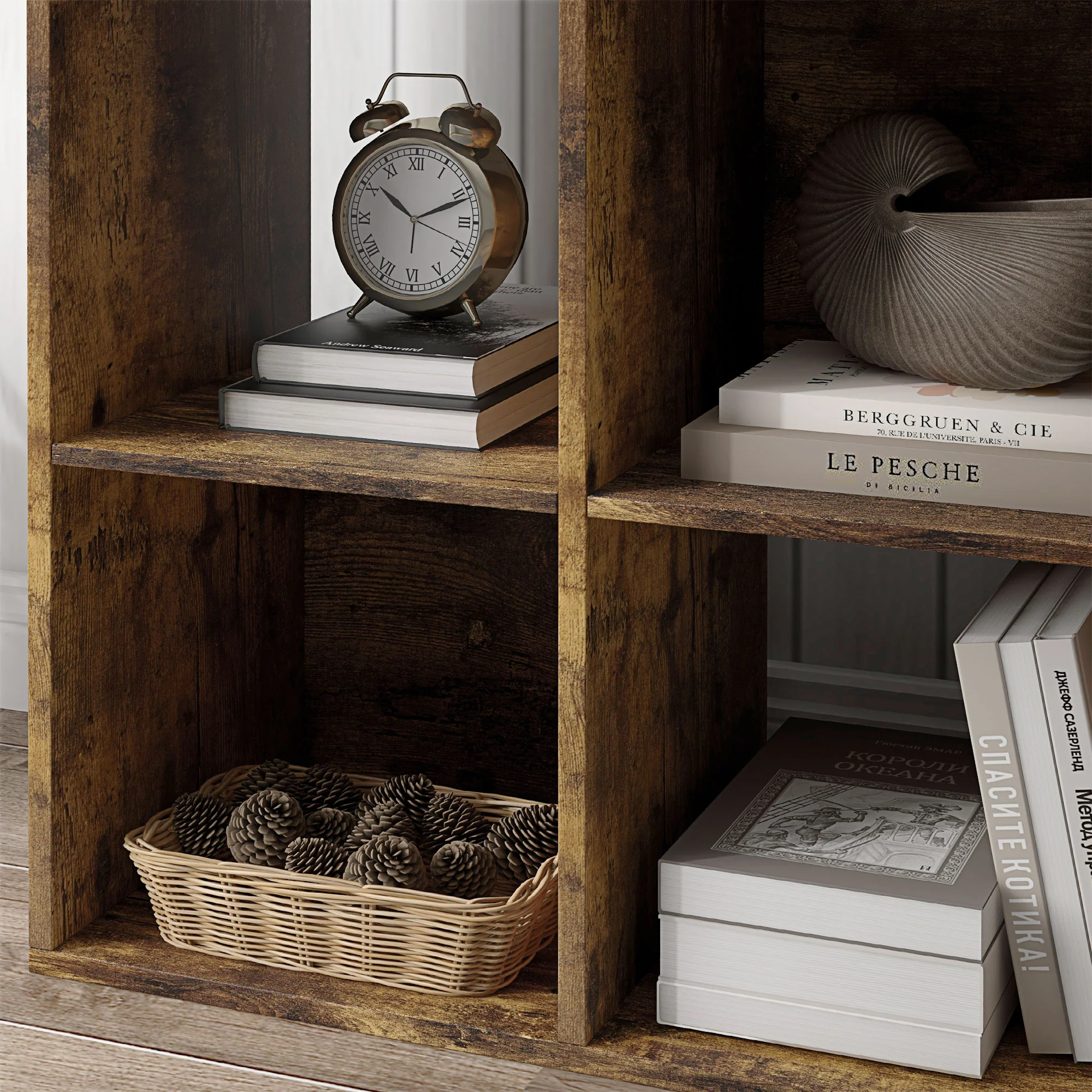 HOMCOM Storage Cabinet Bookcase 6 Cube For Home Office, Rustic Brown - Image 9
