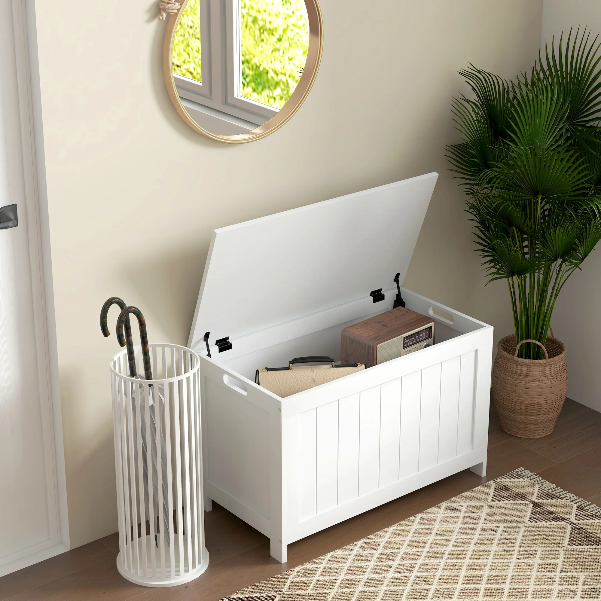 HOMCOM Storage Chest with 2 Safety Hinges, Storage Bench for Living Room - Image 11